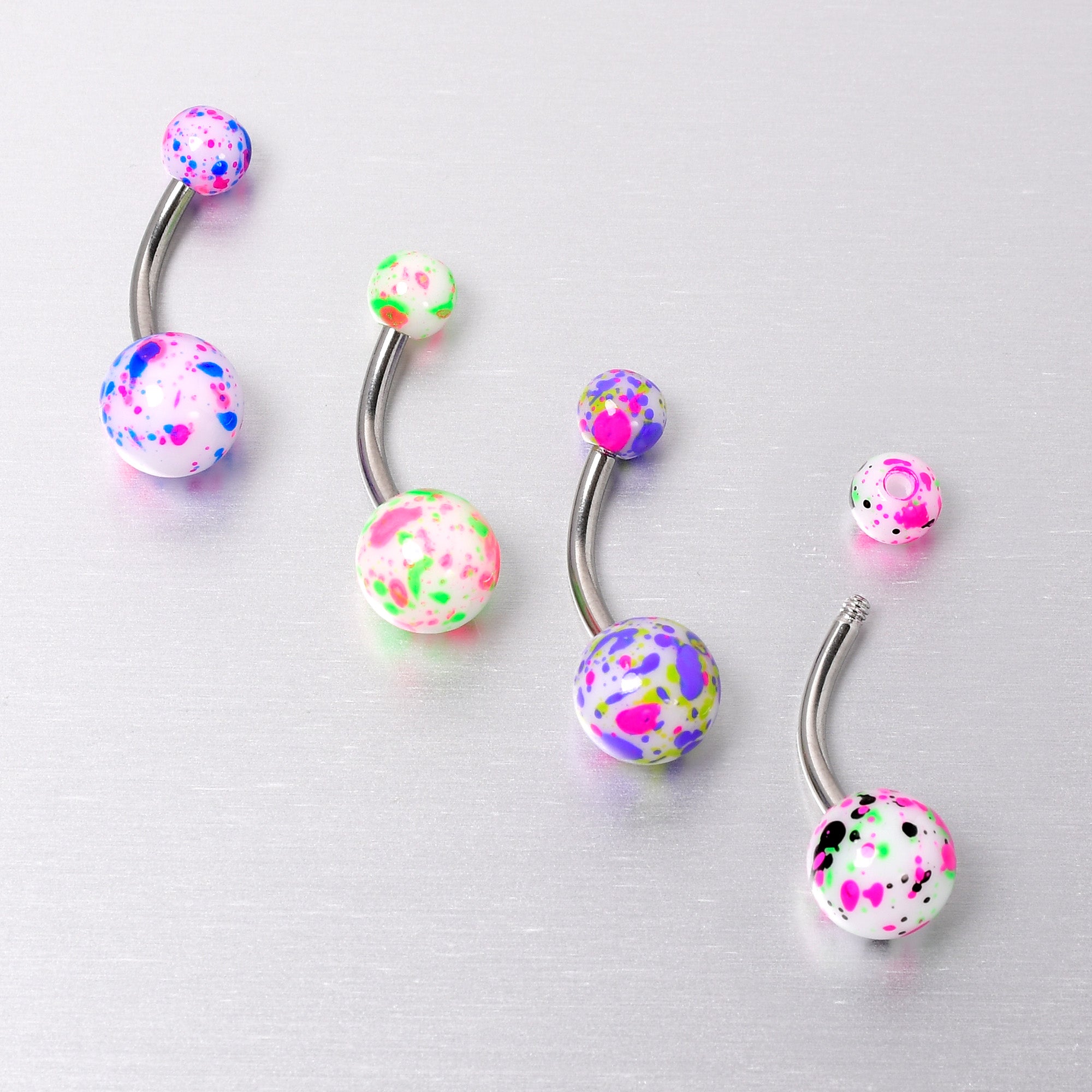 Splatter Pink Blue Purple Green Belly Ring Set of 4