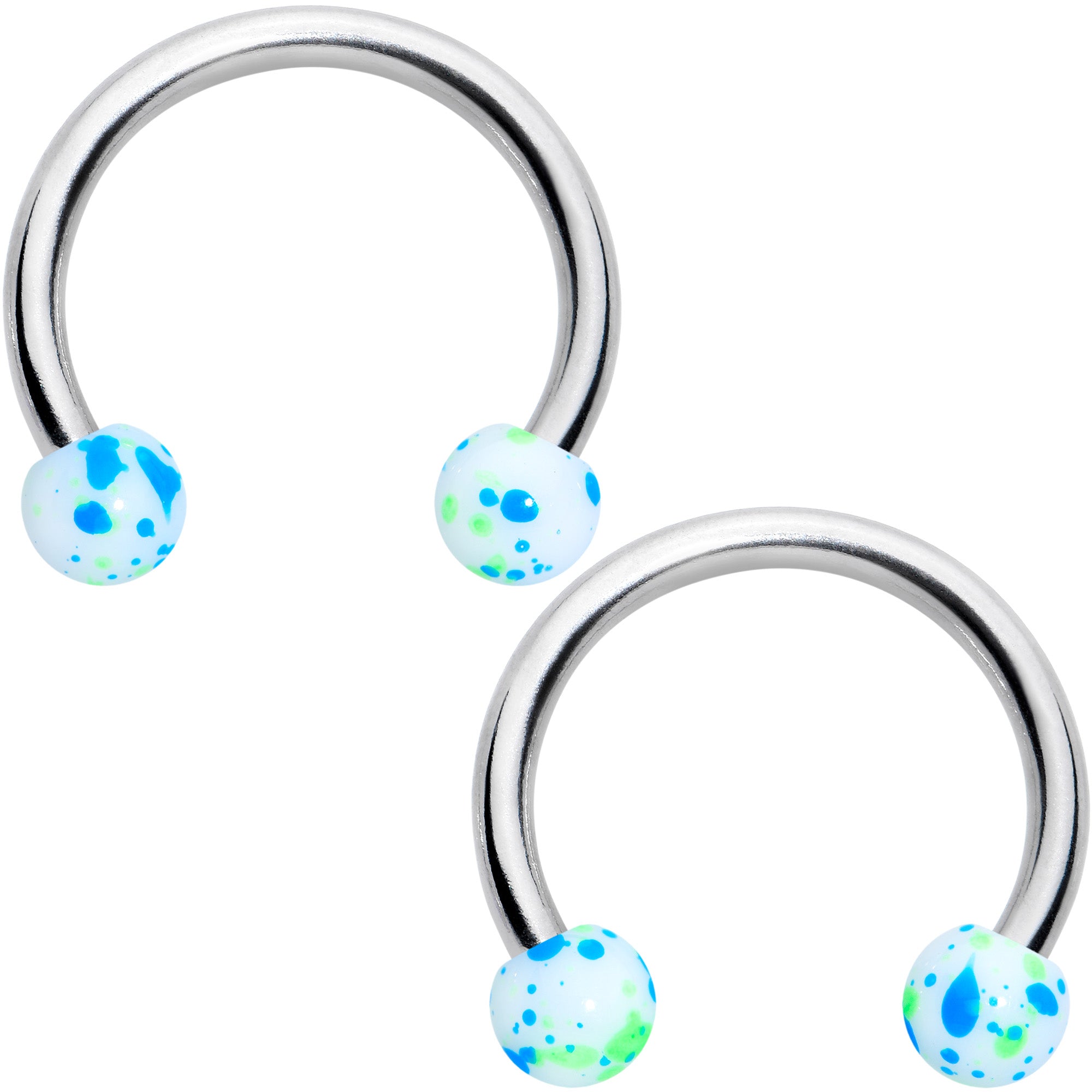 14 Gauge 9/16 1/2 Splatter Blue Green Barbell Horseshoe Nipple Ring Set of 4