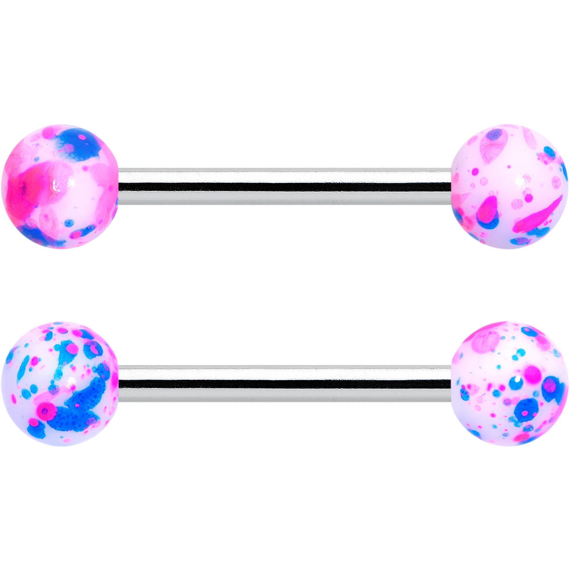 14 Gauge 9/16 1/2 Splatter Blue Pink Barbell Horseshoe Nipple Ring Set of 4