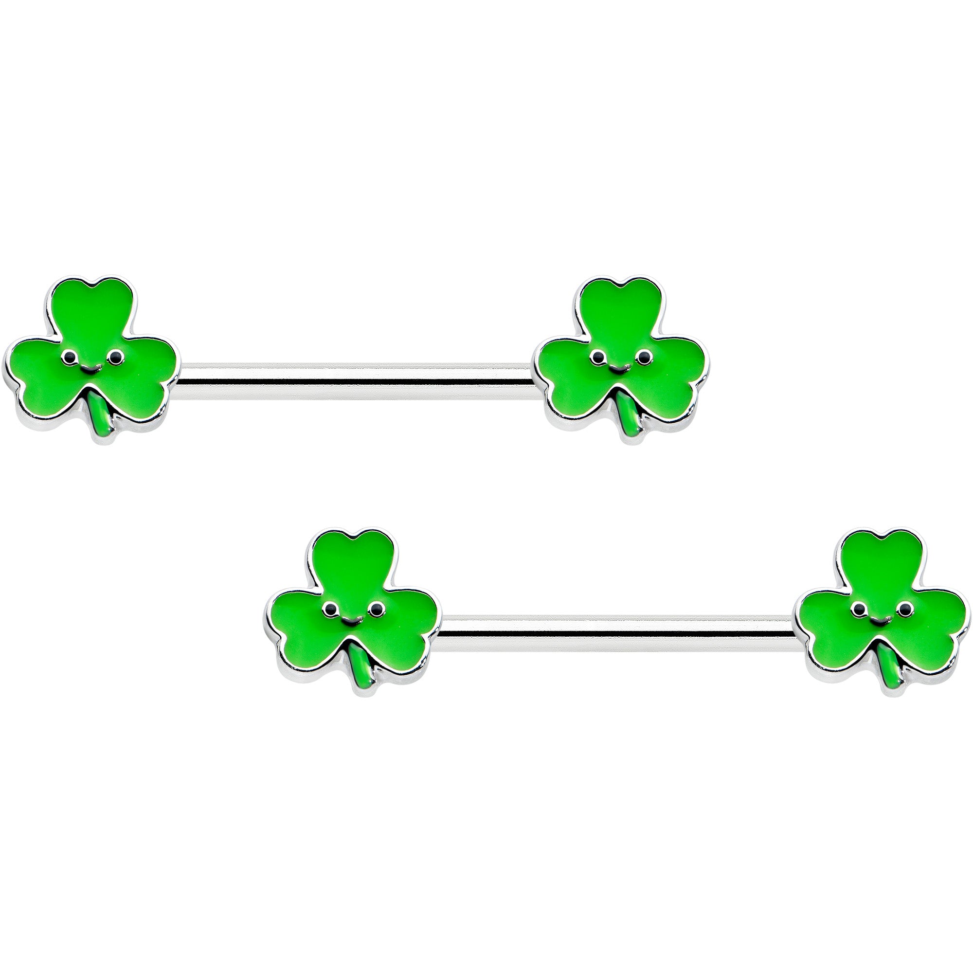 14 Gauge 9/16 Kawaii Smile Shamrock St Patricks Barbell Nipple Ring Set