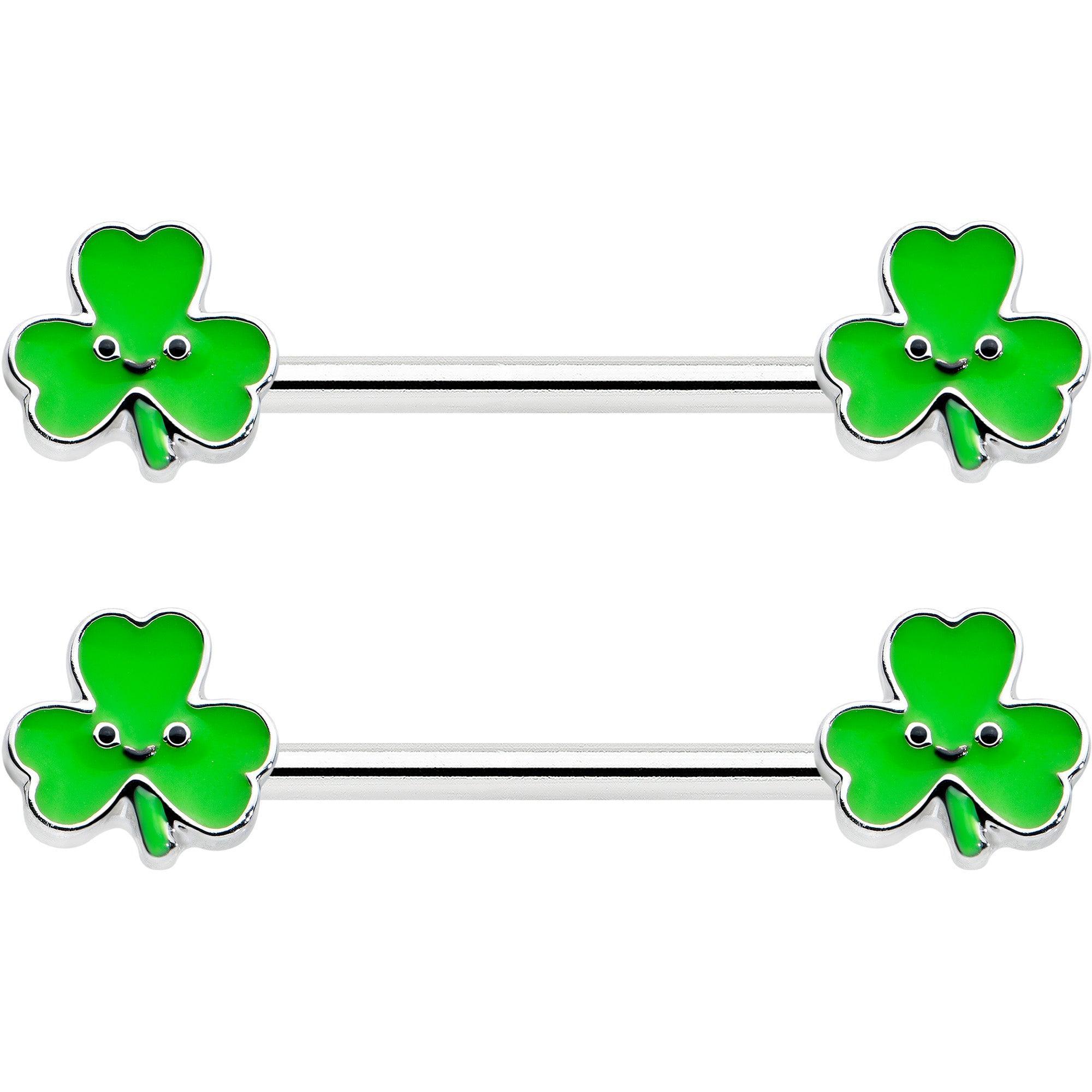 14 Gauge 9/16 Kawaii Smile Shamrock St Patricks Barbell Nipple Ring Set