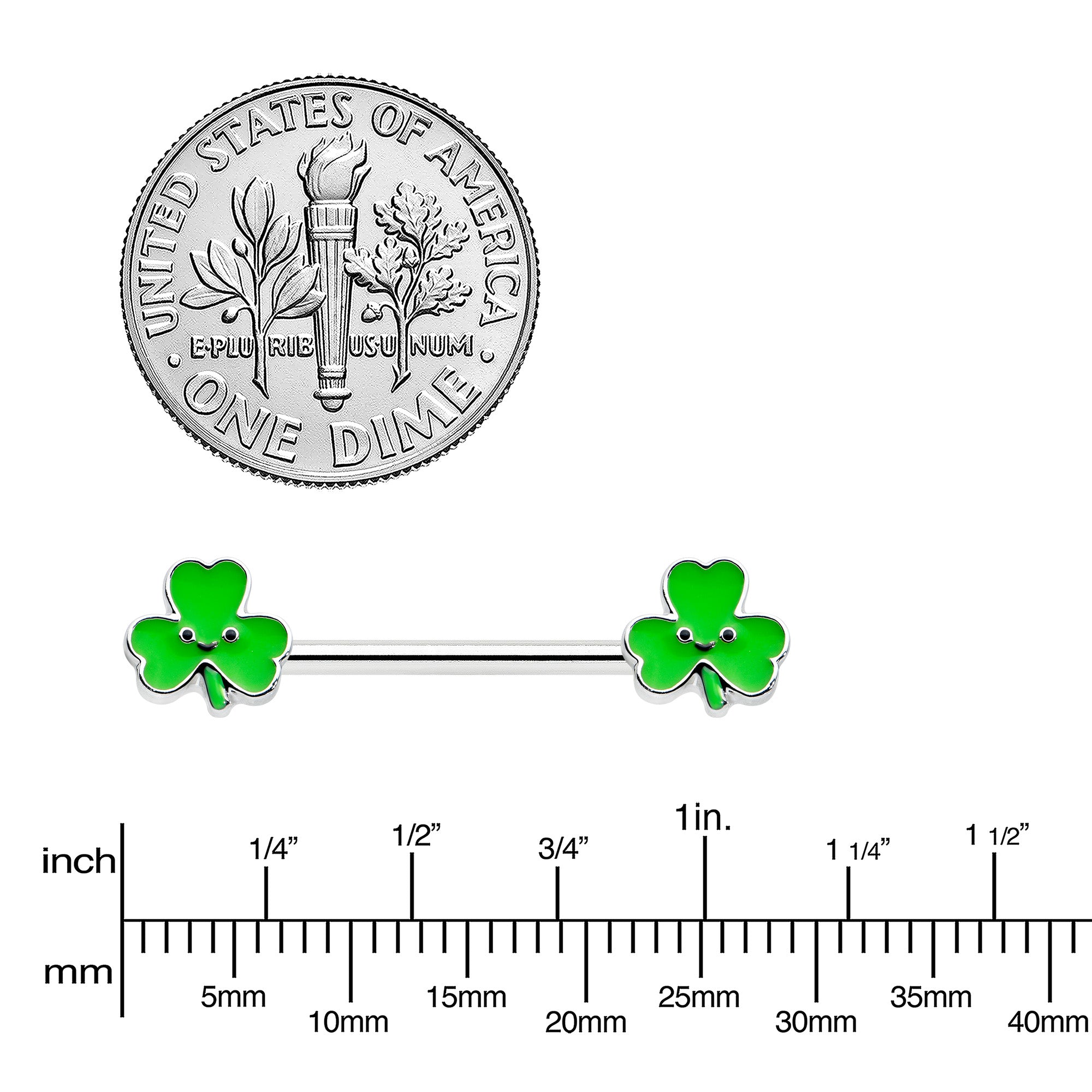 14 Gauge 9/16 Kawaii Smile Shamrock St Patricks Barbell Nipple Ring Set