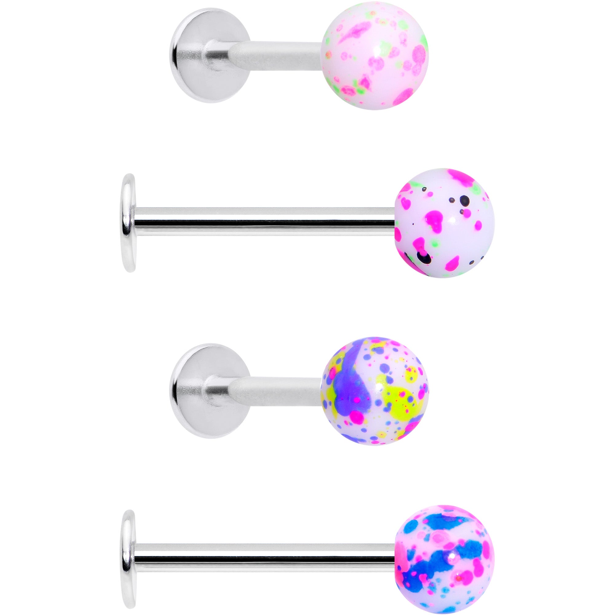 16 Gauge 3/8 Splatter Pink Blue Labret Monroe Tragus Set of 4