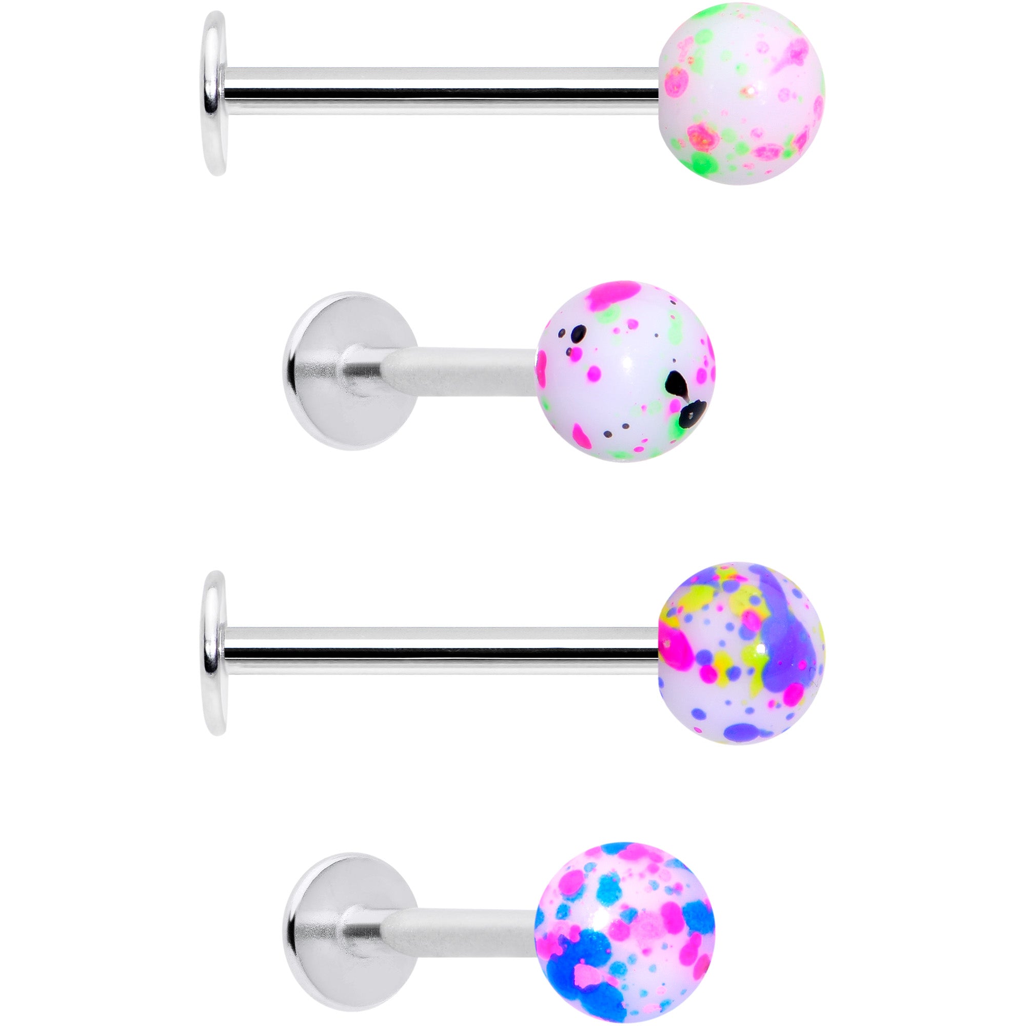 16 Gauge 3/8 Splatter Pink Blue Labret Monroe Tragus Set of 4