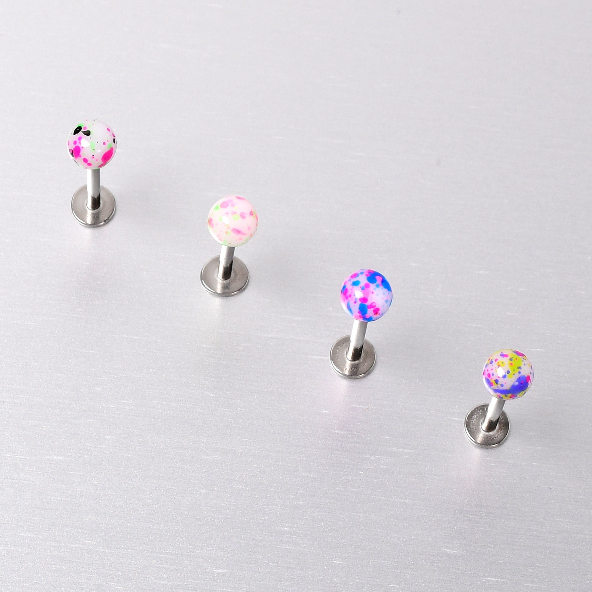 16 Gauge 3/8 Splatter Pink Blue Labret Monroe Tragus Set of 4