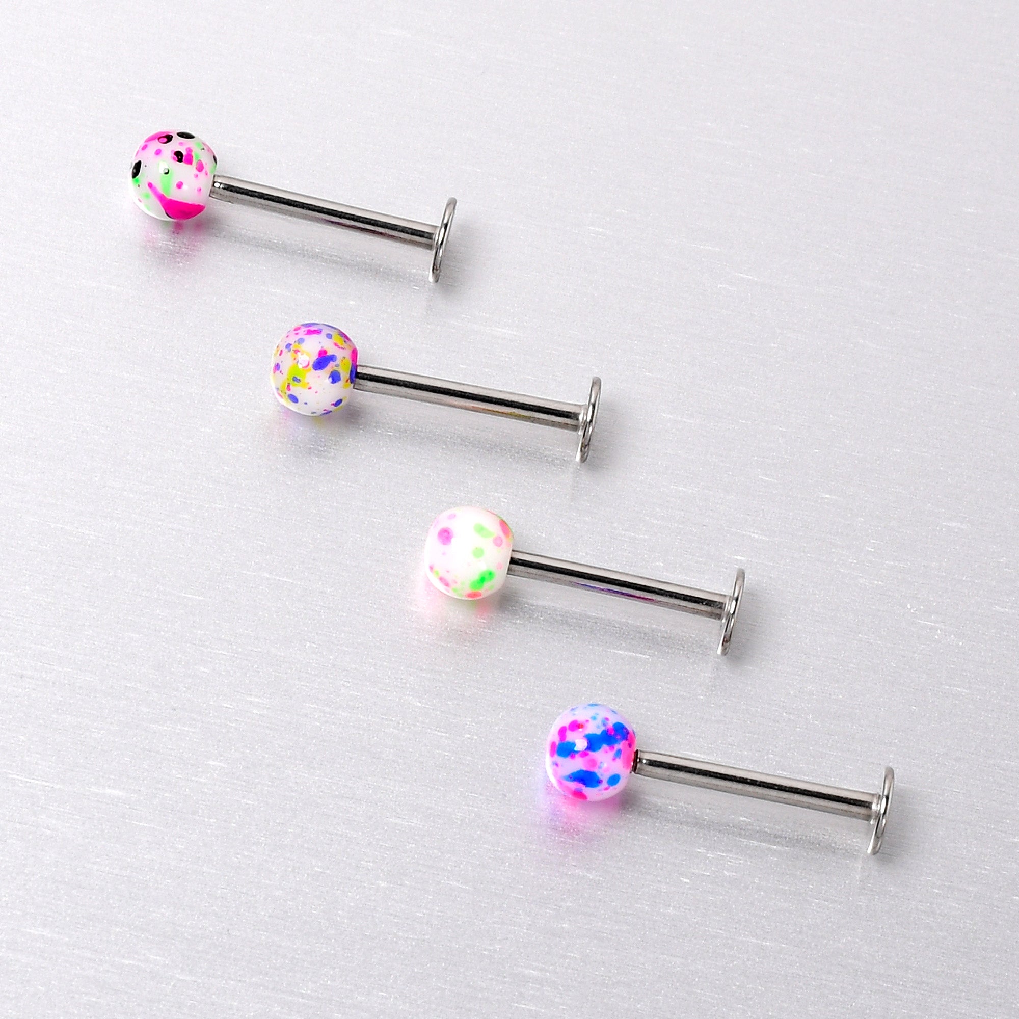 16 Gauge 3/8 Splatter Pink Blue Labret Monroe Tragus Set of 4