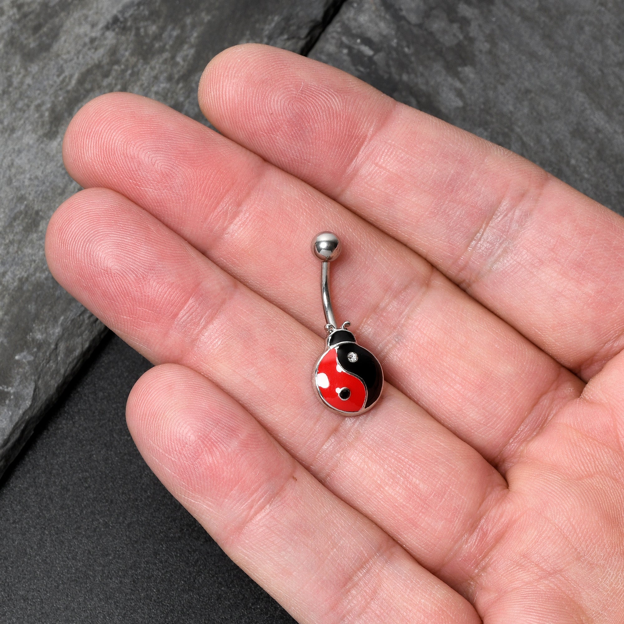 Clear Gem Ladybug Yin Yang Belly Ring