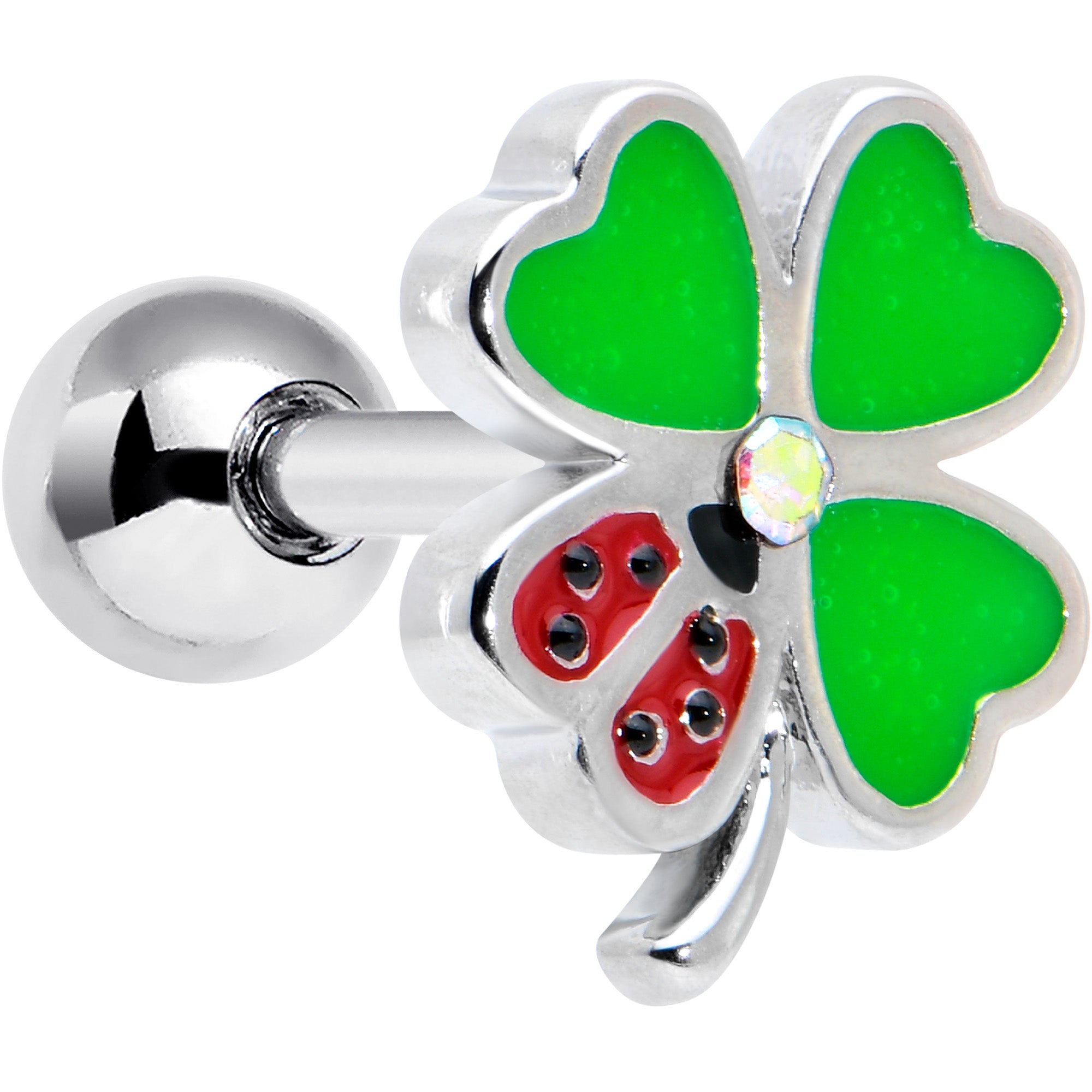 16 Gauge 1/4 Ladybug Shamrock St Patricks Cartilage Tragus Earring