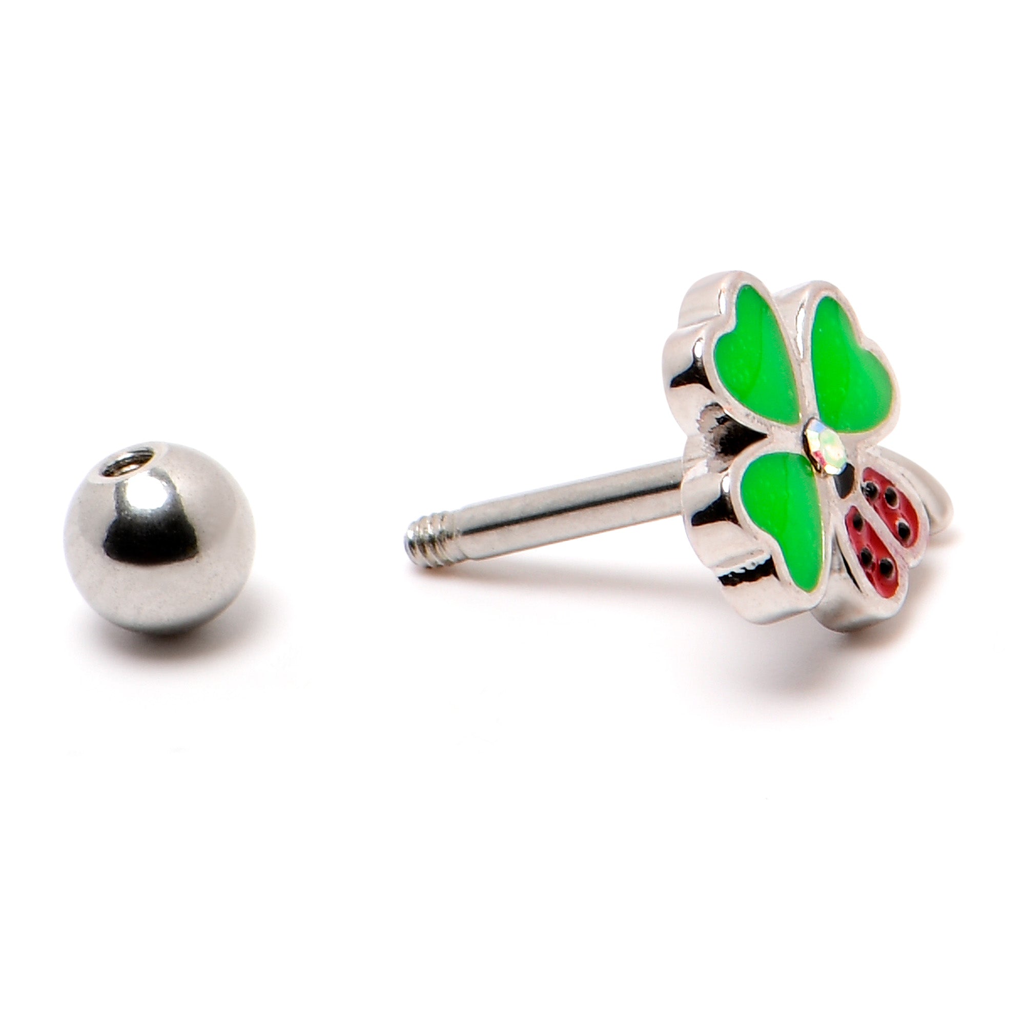 16 Gauge 1/4 Ladybug Shamrock St Patricks Cartilage Tragus Earring