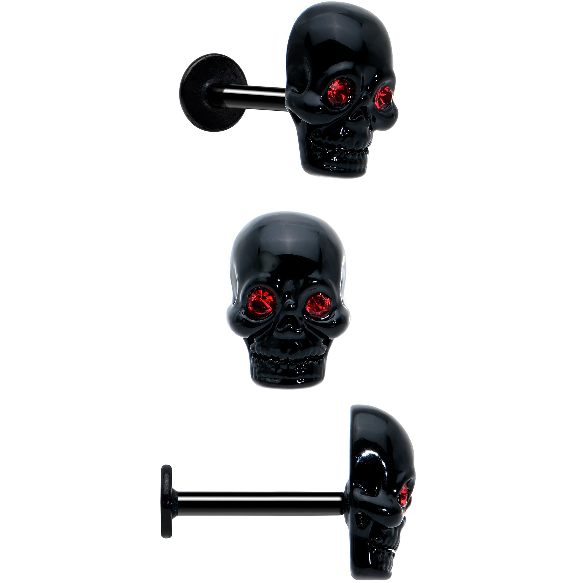 16 Gauge 5/16 Red CZ Gem Black Skull Passion Heart Labret Tragus Curation Set of 3