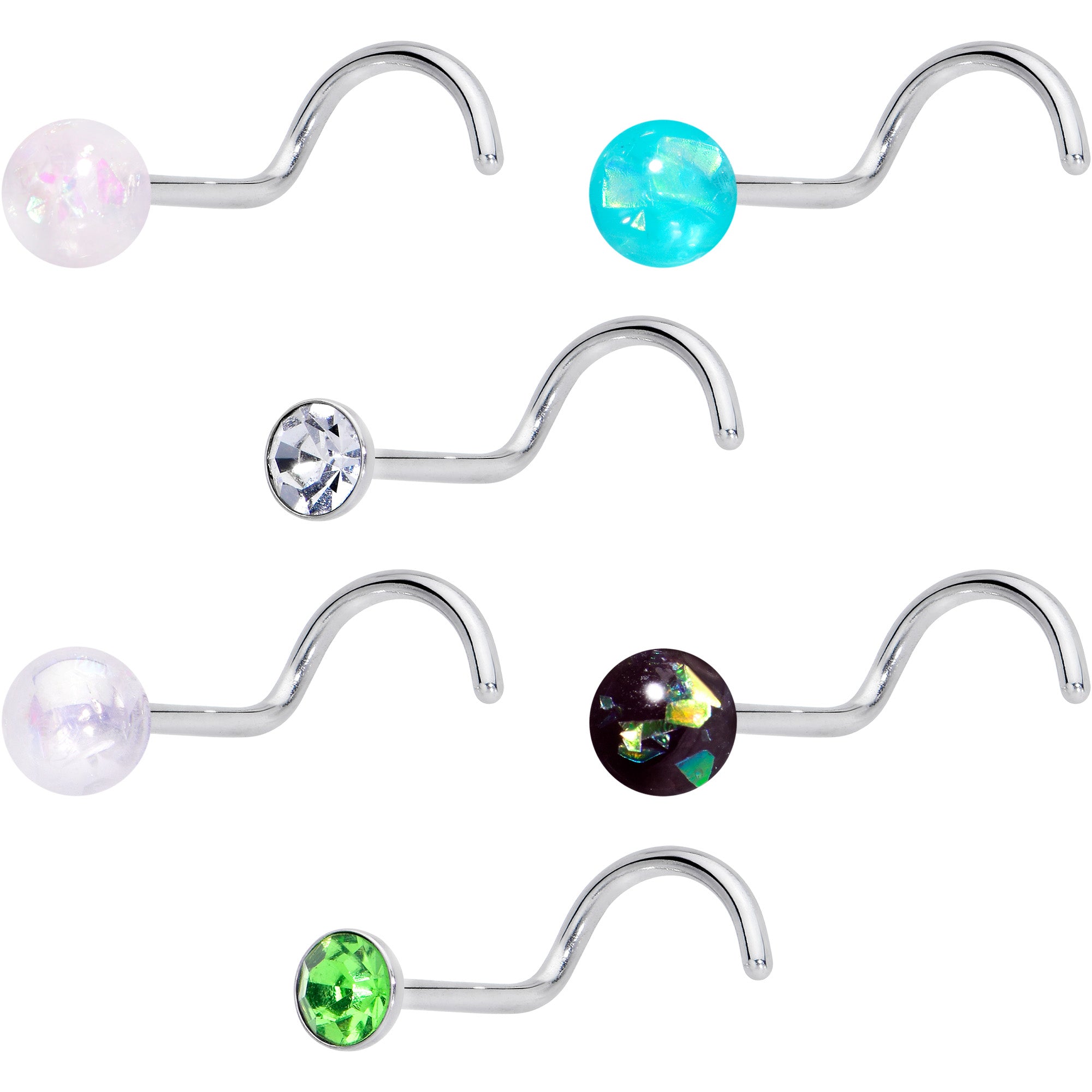 20 Gauge Nose Screw Gem Faux Opal Pack Dynasty Nose Ring Set of 6