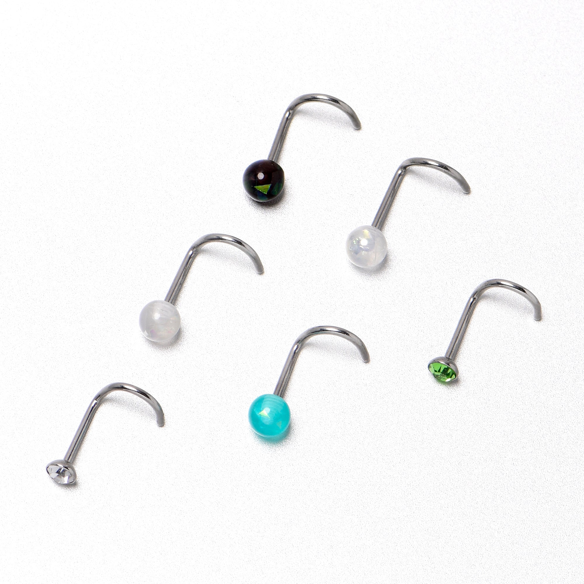 20 Gauge Nose Screw Gem Faux Opal Pack Dynasty Nose Ring Set of 6