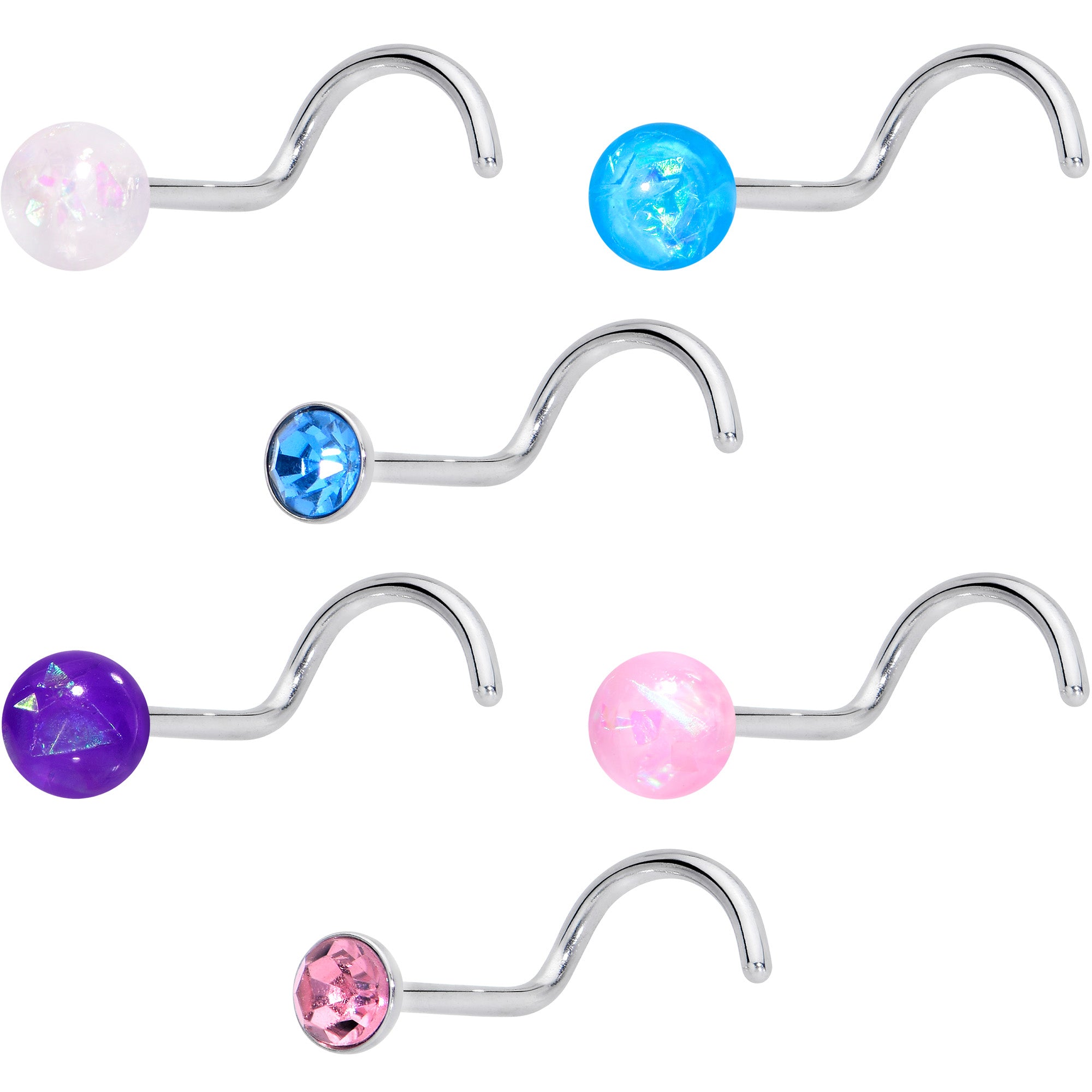 20 Gauge Nose Screw Gem Faux Opal Pack Pretty  Nose Ring Set of 6