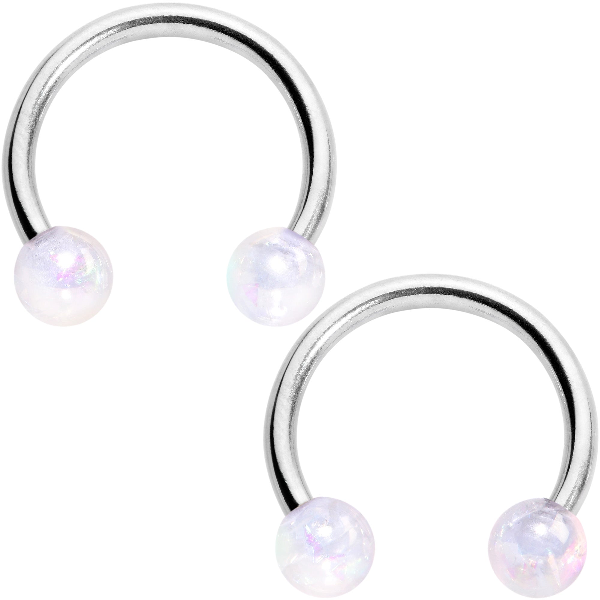 14 Gauge 9/16 White Faux Opal Horseshoe Barbell Nipple Ring Set of 4