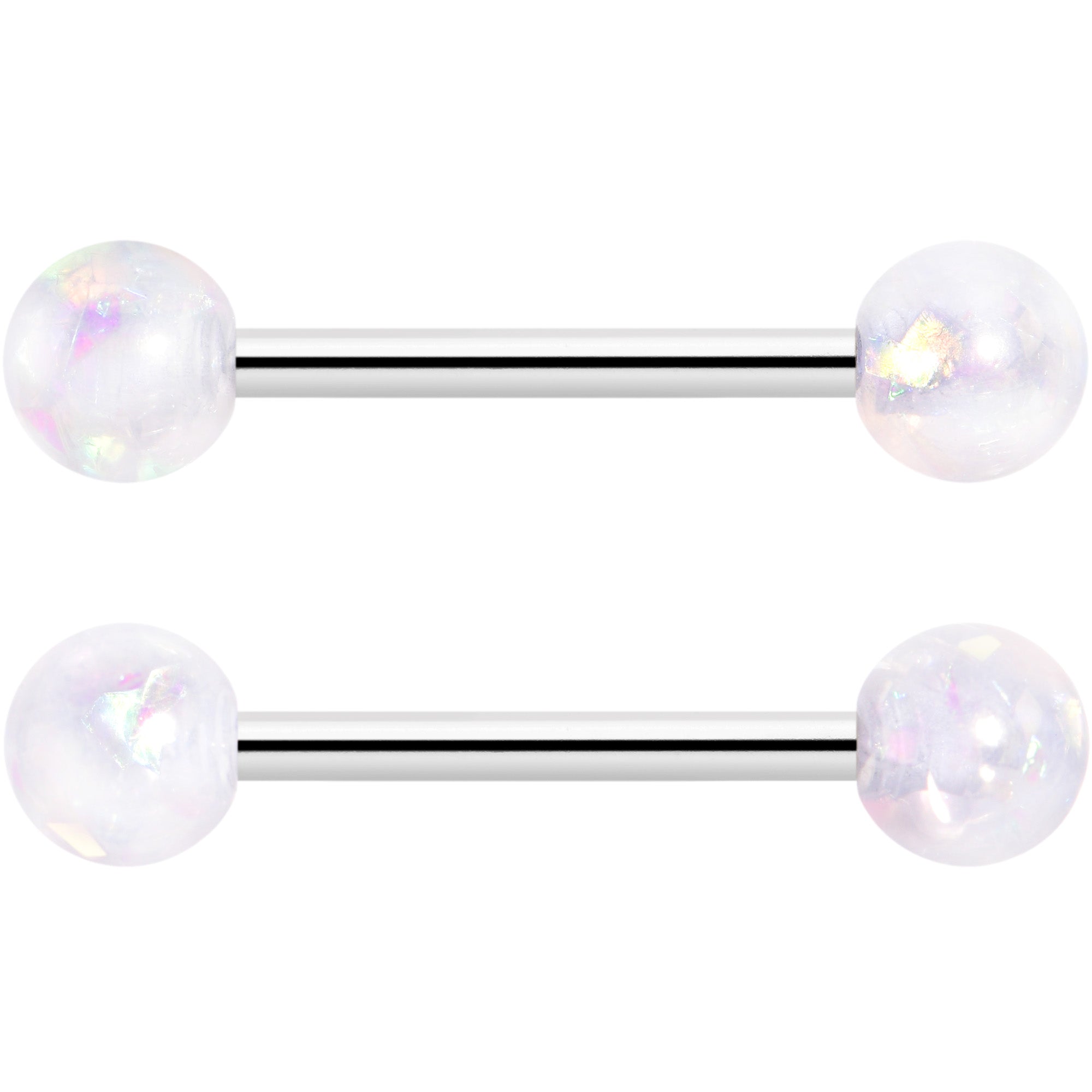 14 Gauge 9/16 White Faux Opal Horseshoe Barbell Nipple Ring Set of 4