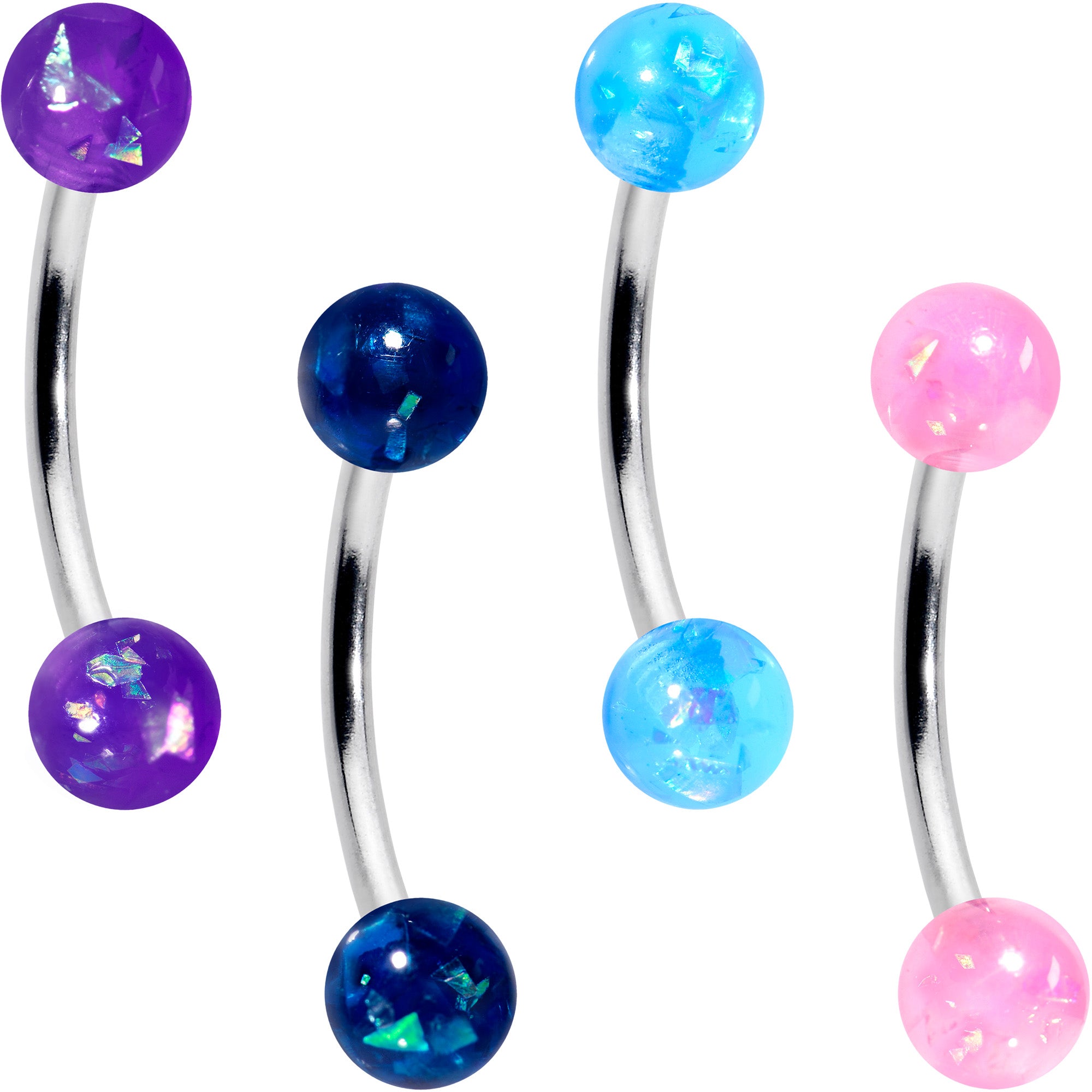 16 Gauge 3/8 Pink Blue Purple Faux Opal Pack Curved Eyebrow Ring Set of 4