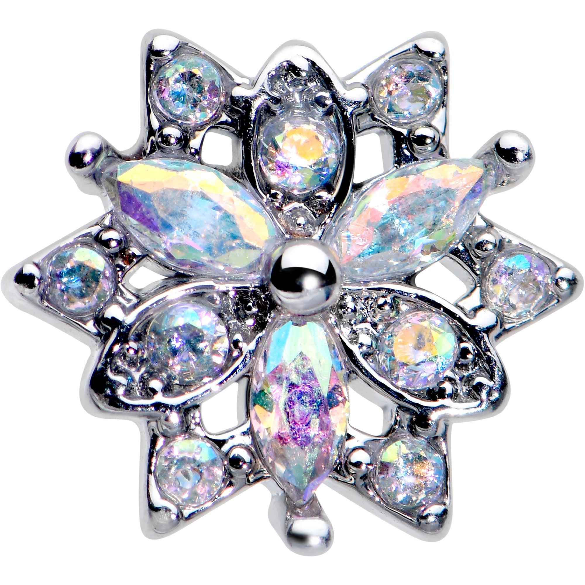 16 Gauge 5/16 Aurora CZ Gem Snowflake Style Labret Monroe Tragus