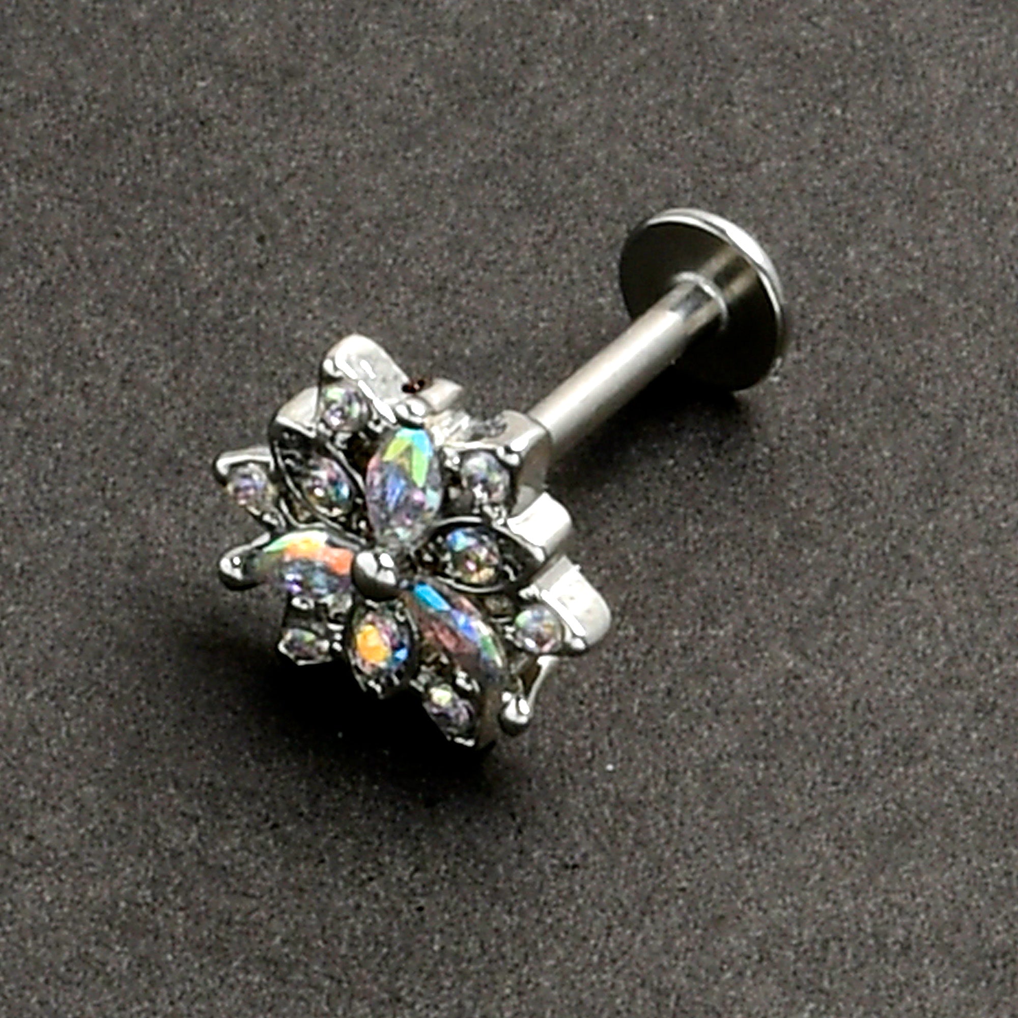 16 Gauge 5/16 Aurora CZ Gem Snowflake Style Labret Monroe Tragus