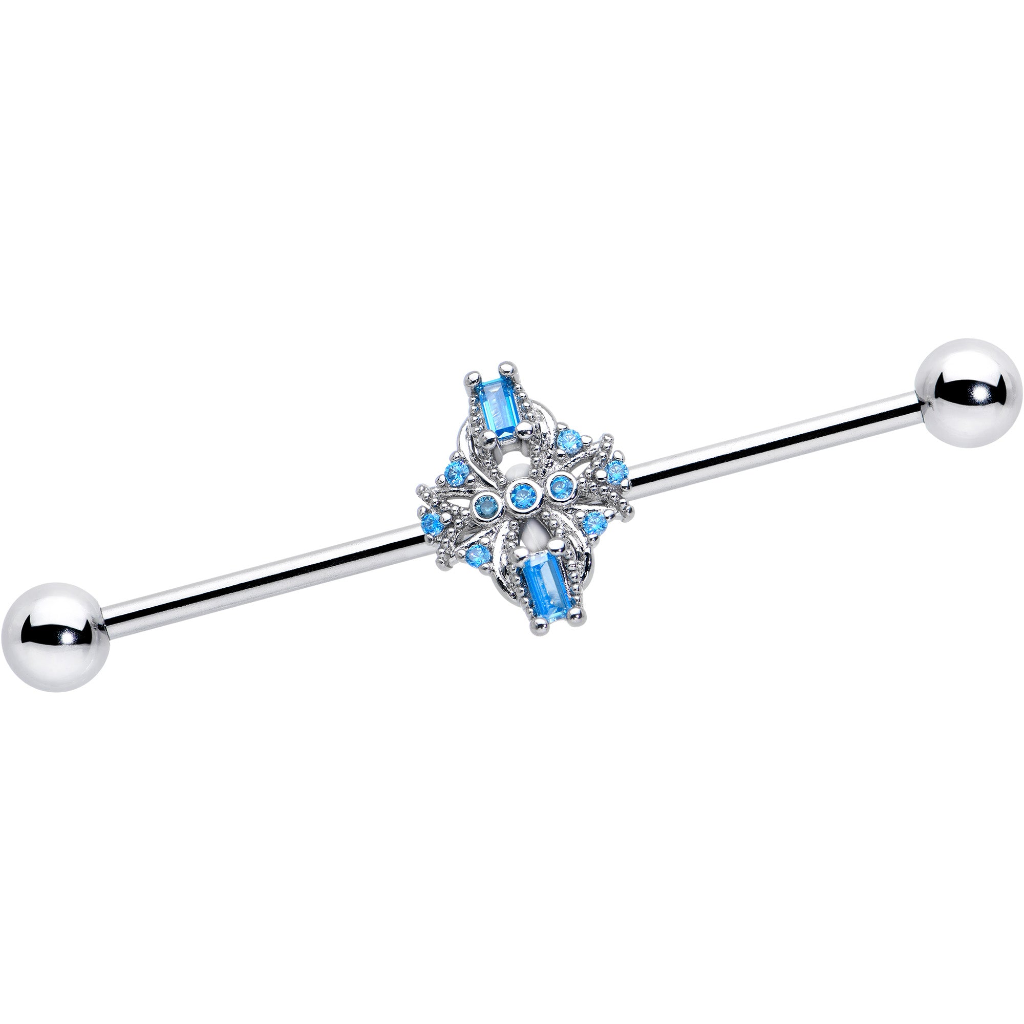 14 Gauge Blue CZ Gem Opulent Cross Industrial Barbell 38mm