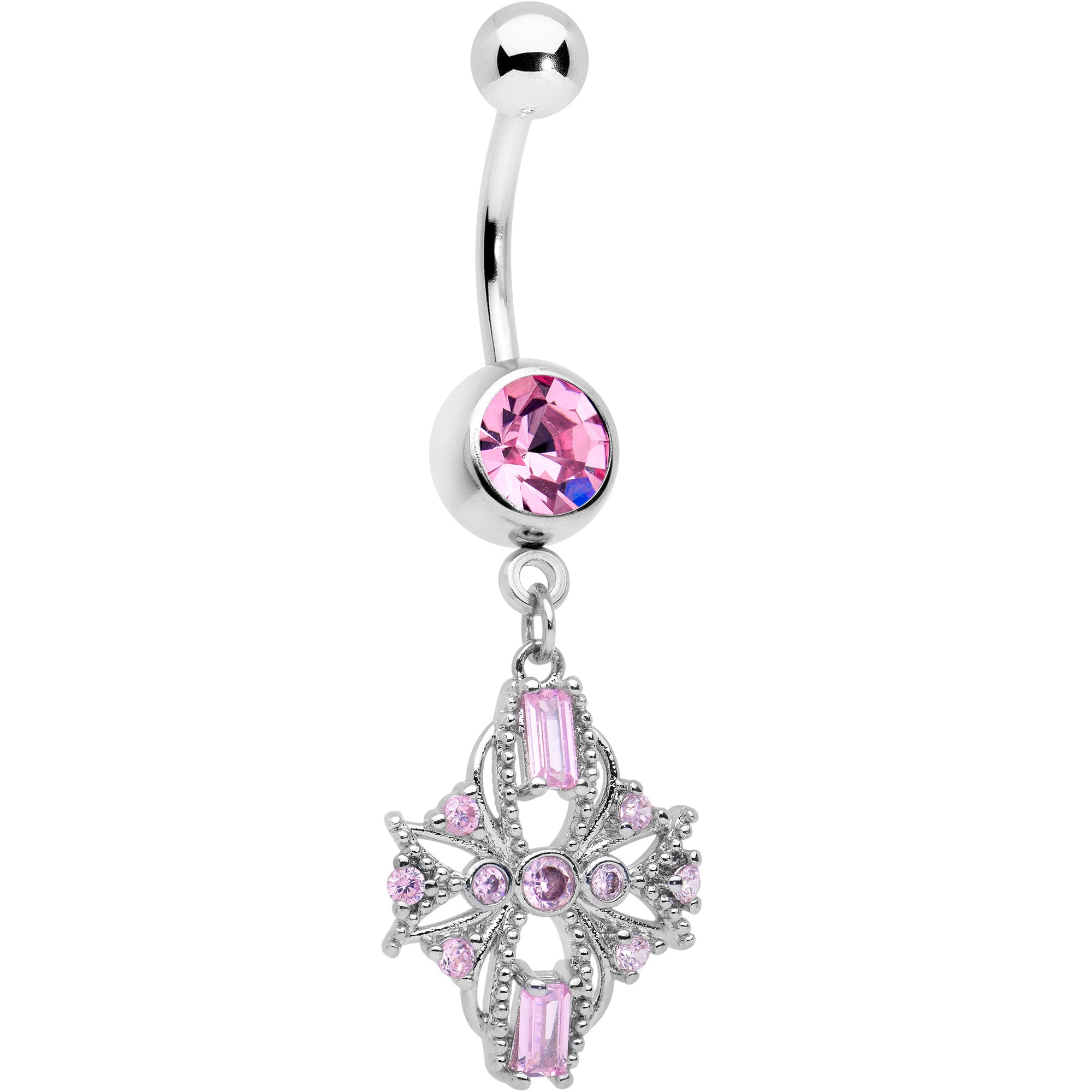 Pink Gem Opulent Cross Dangle Belly Ring