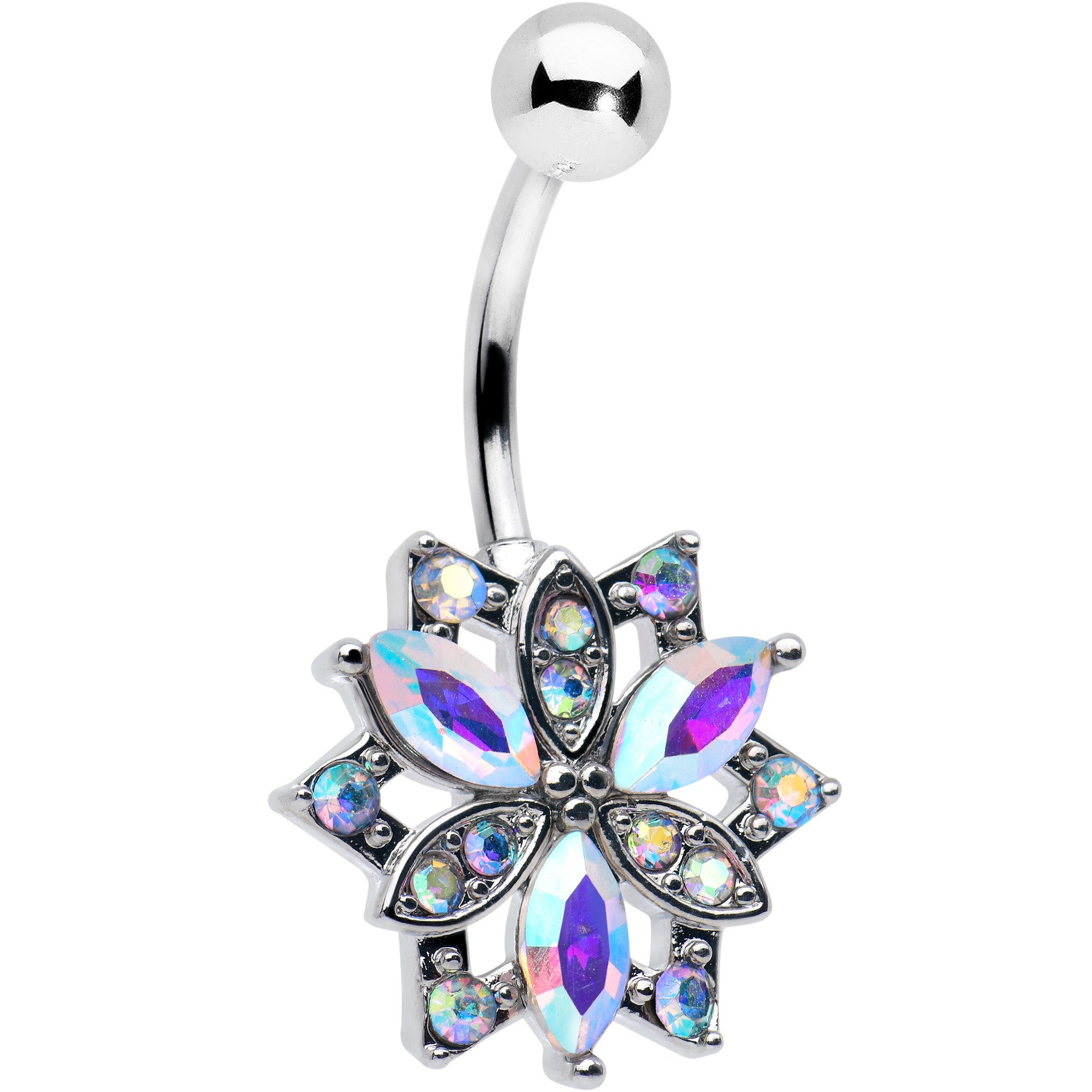 Aurora CZ Gem Snowflake Style Belly Ring