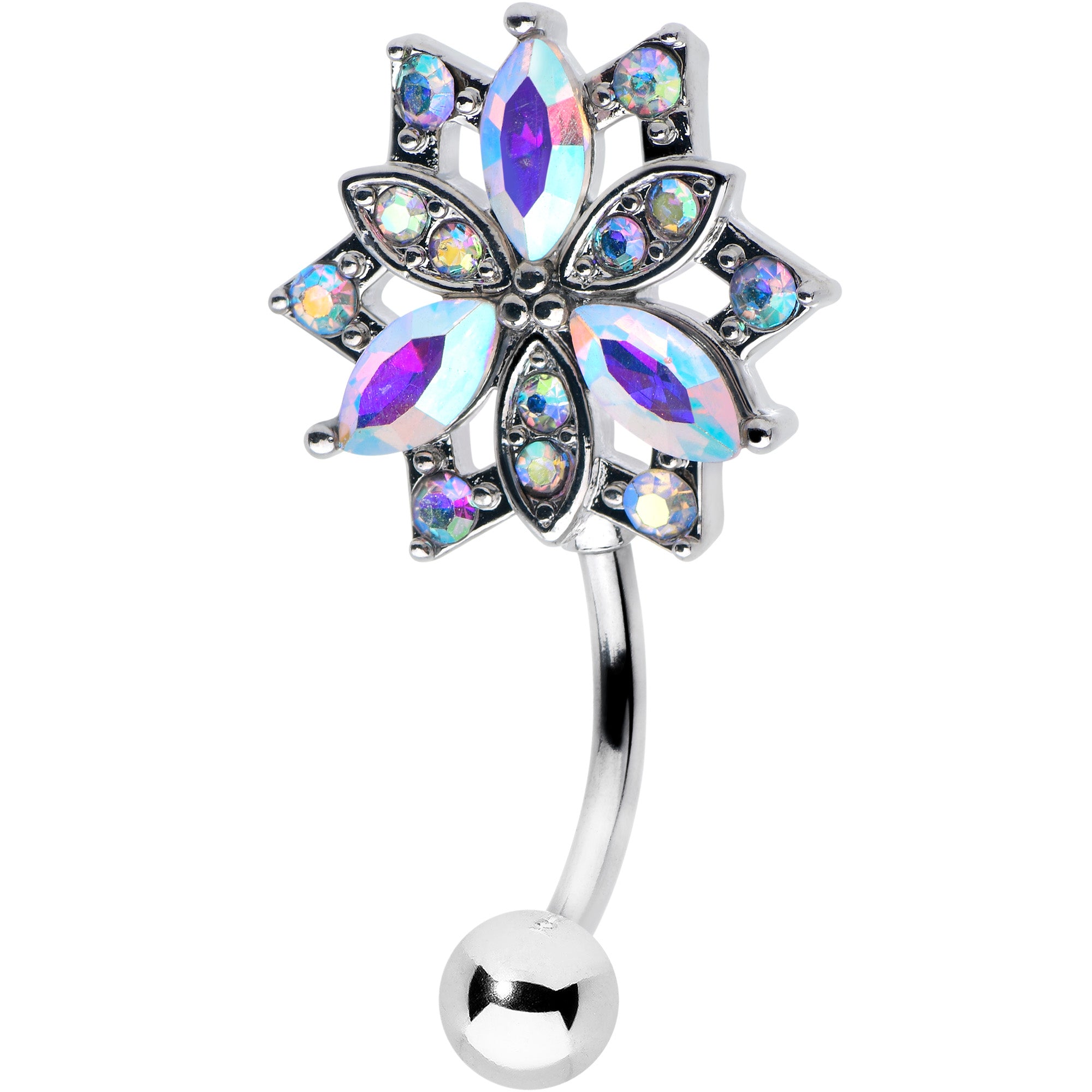 Aurora CZ Gem Snowflake Style Belly Ring