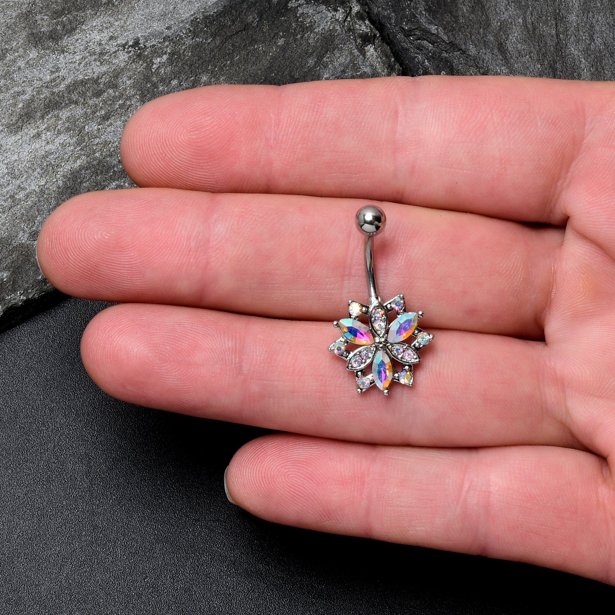 Aurora CZ Gem Snowflake Style Belly Ring