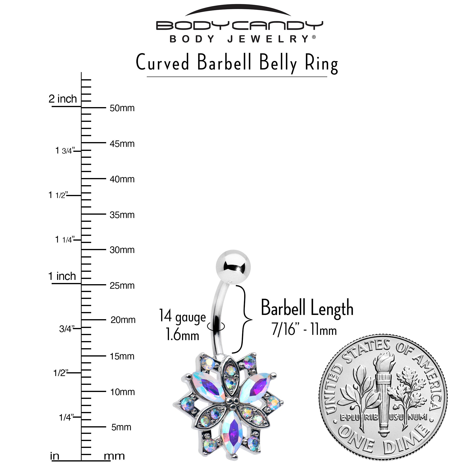 Aurora CZ Gem Snowflake Style Belly Ring