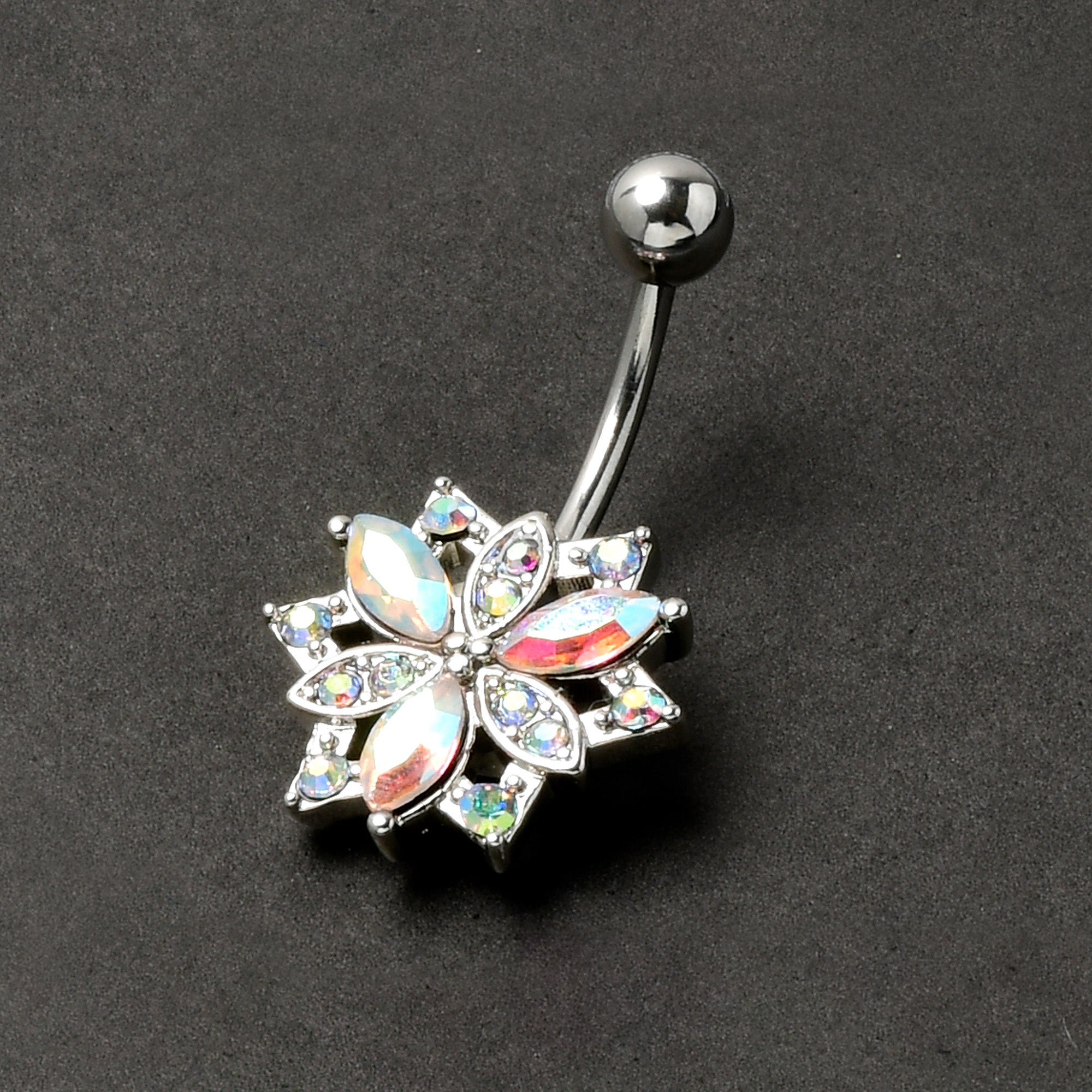 Aurora CZ Gem Snowflake Style Belly Ring