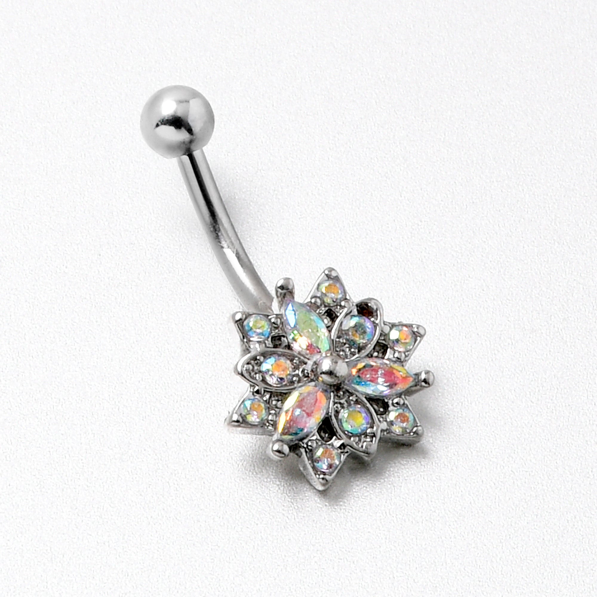 Aurora CZ Gem Snowflake Style Belly Ring