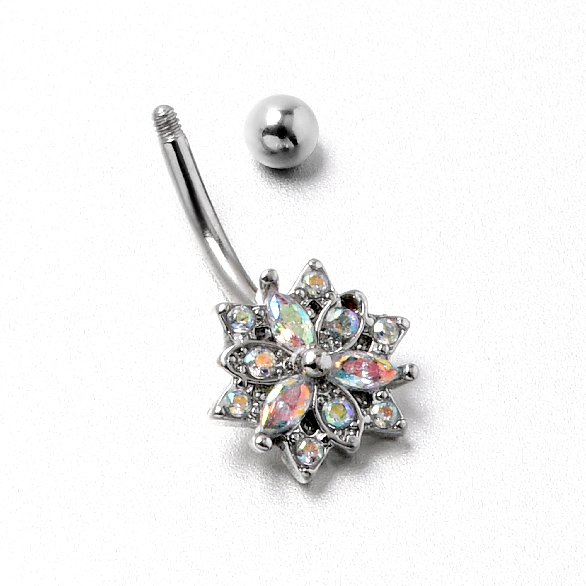 Aurora CZ Gem Snowflake Style Belly Ring