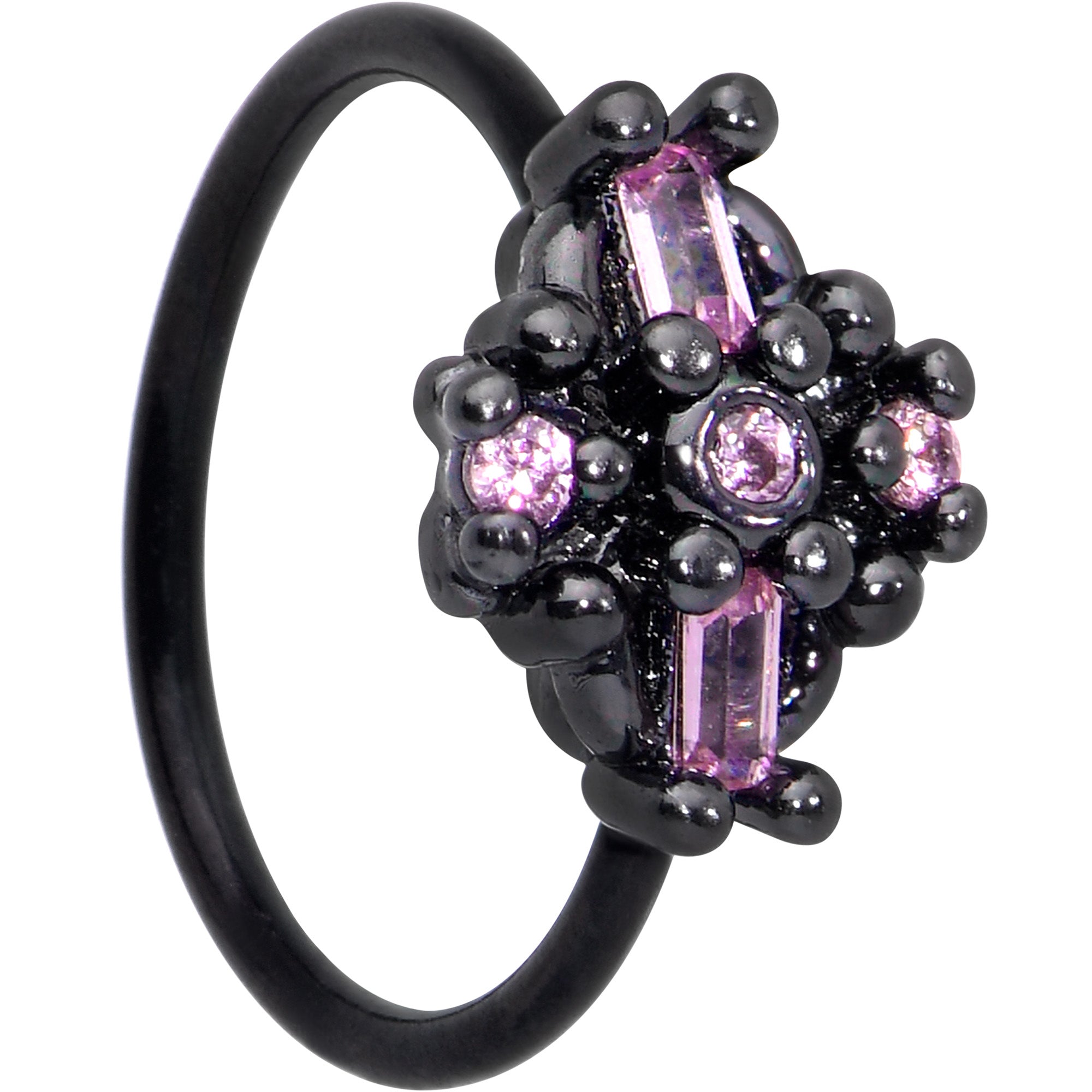 20 Gauge 5/16 Pink Gem Black Opulent Cross Nose Hoop