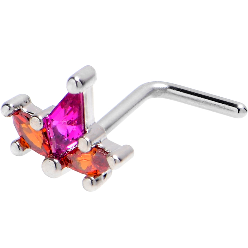 20 Gauge 7mm Pink Orange Gem Abstract Fire L Shape Nose Ring