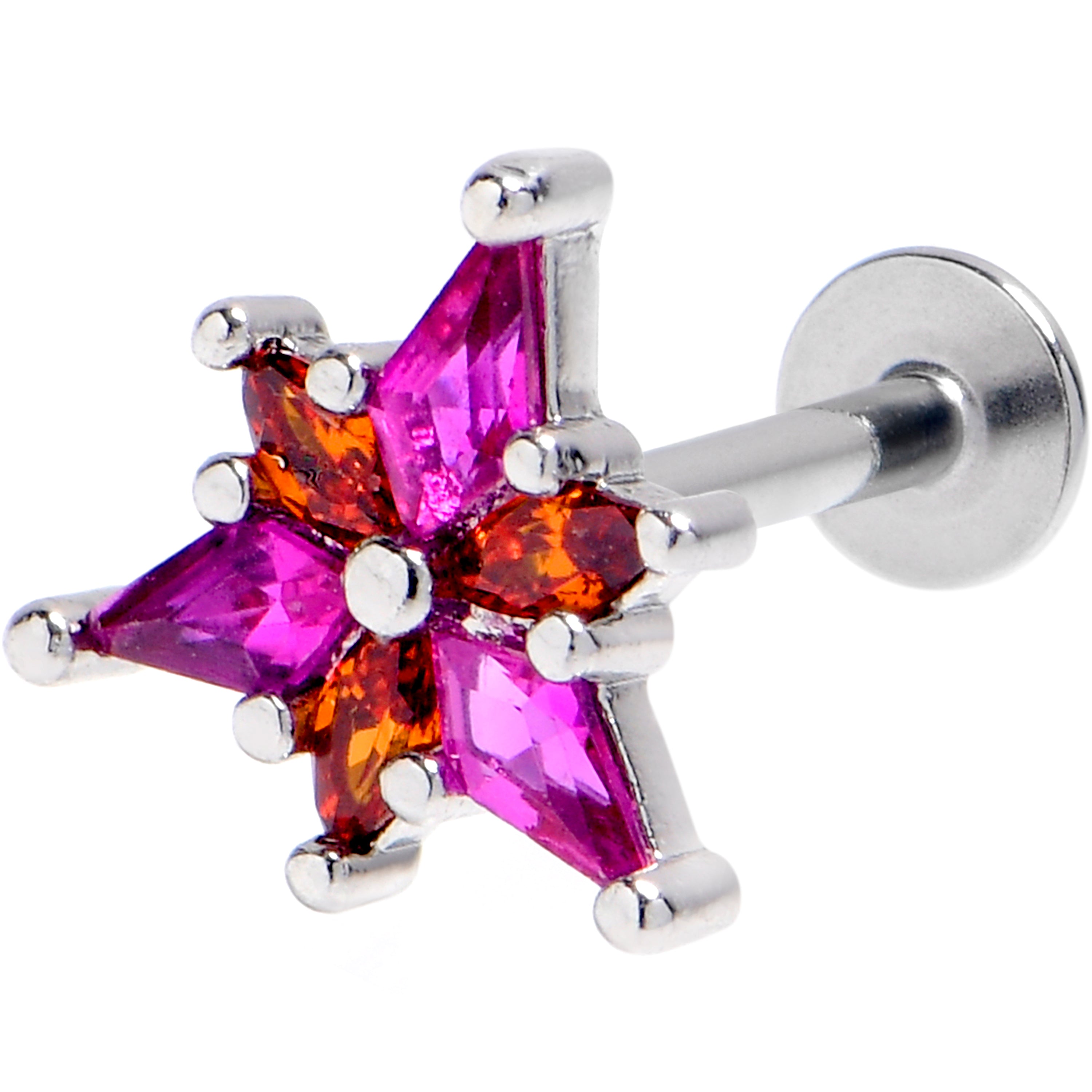 16 Gauge 5/16 Pink Orange Gem Abstract Fire Labret Monroe Tragus