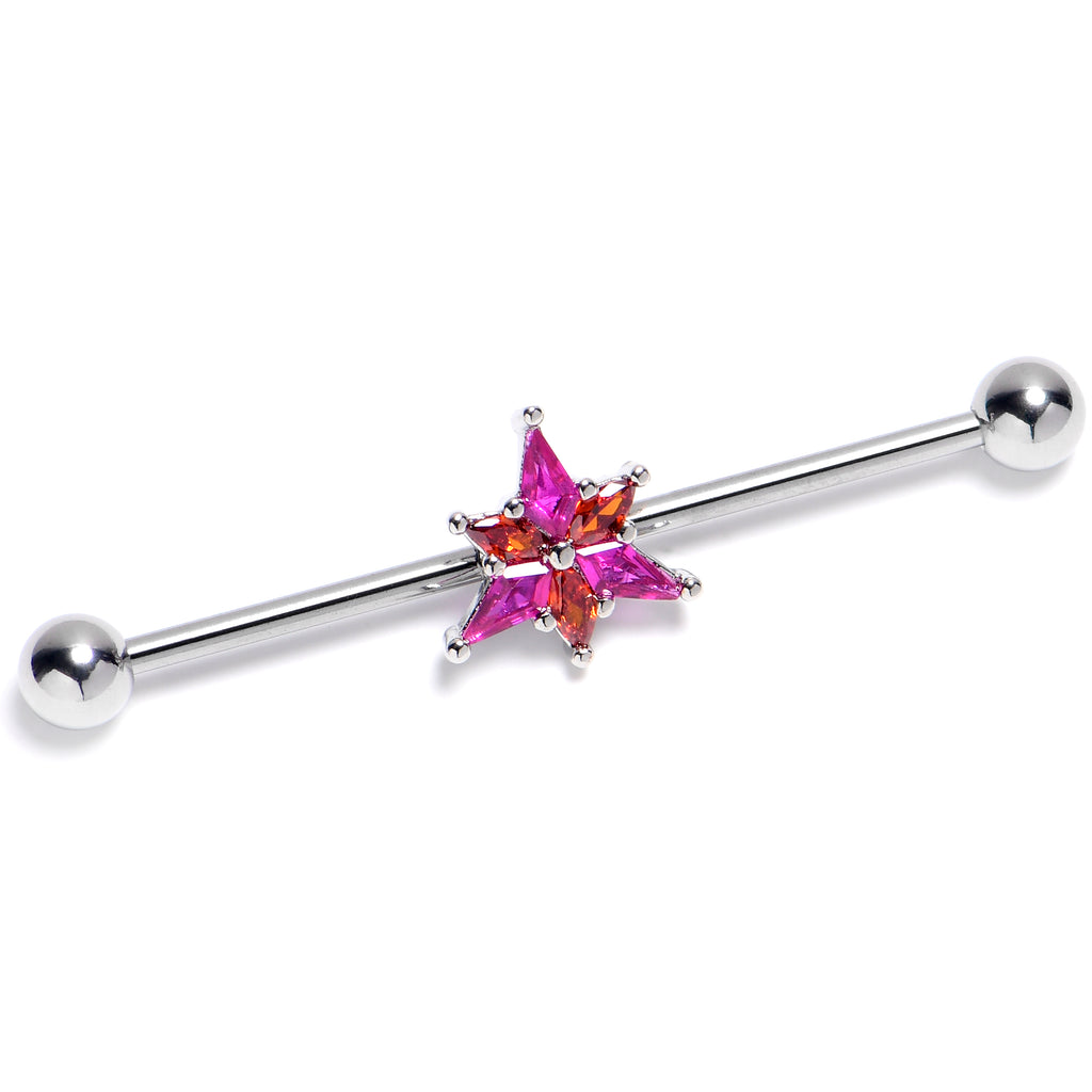 14 Gauge Pink Orange Gem Abstract Fire Industrial Barbell 38mm