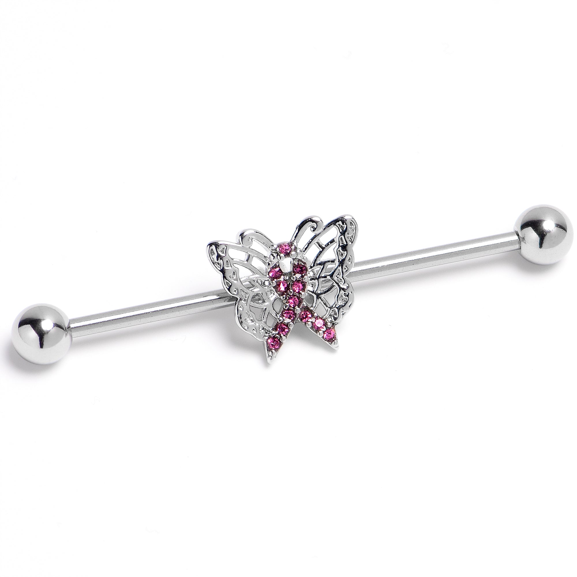 14 Gauge Purplish Beauty in Flight Butterfly Industrial Barbell 38mm