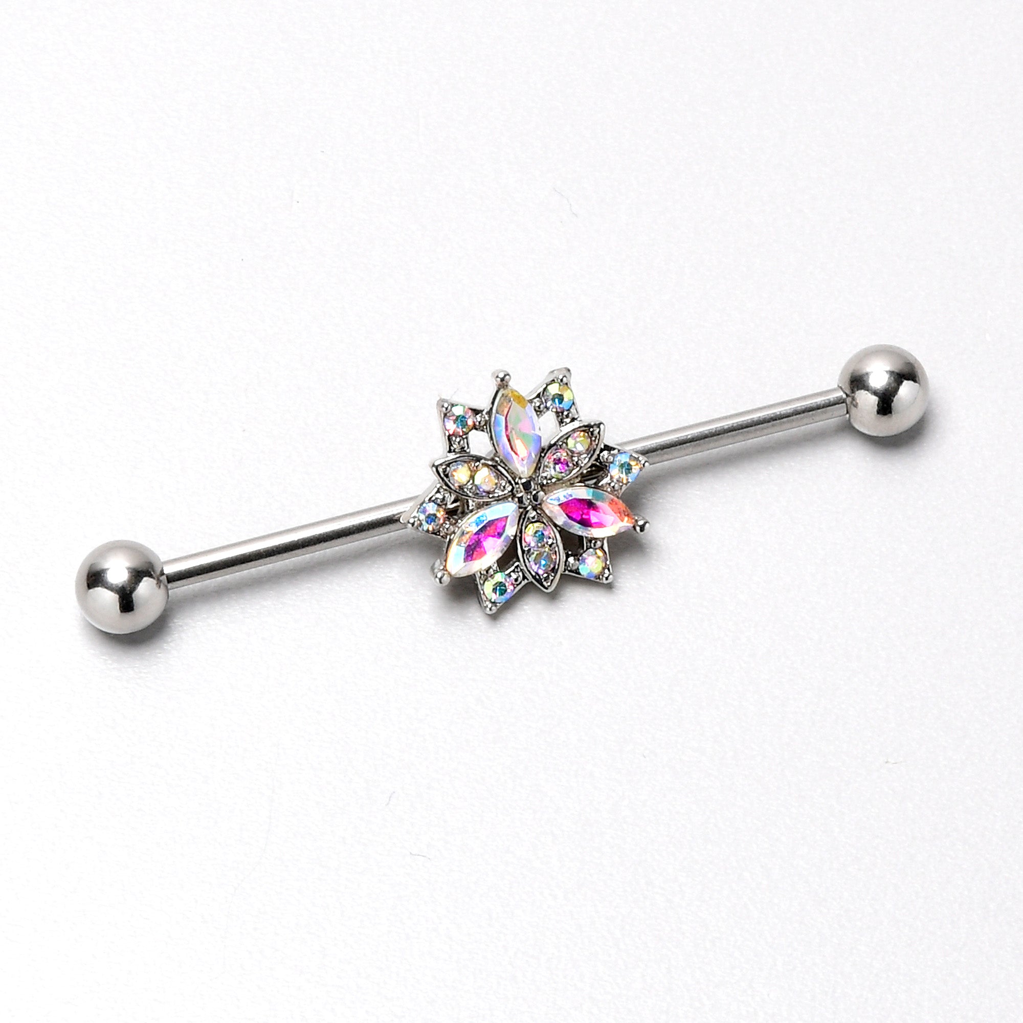 14 Gauge Aurora CZ Gem Snowflake Style Industrial Barbell 38mm