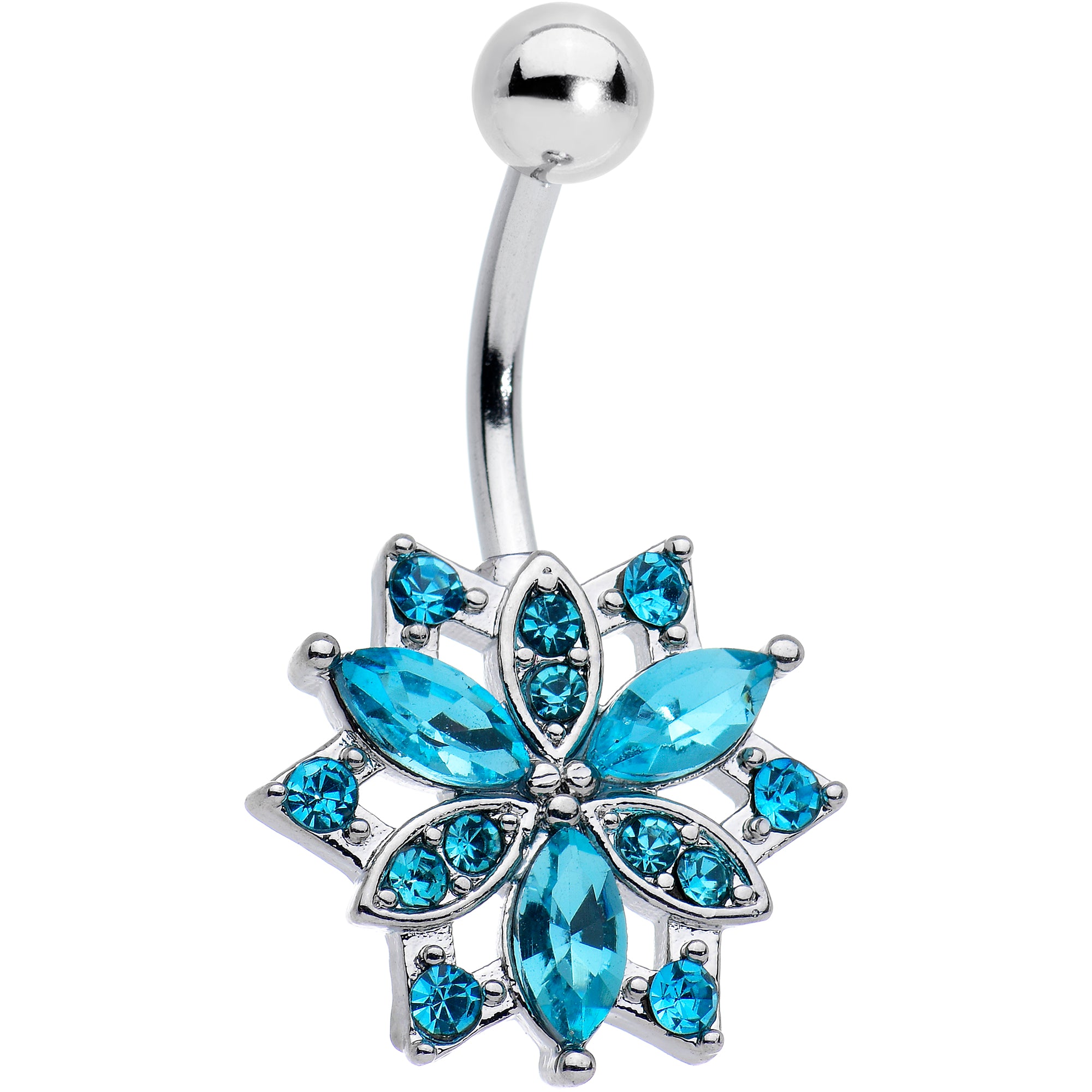 Blue Gem Triple Elegance Flower Belly Ring