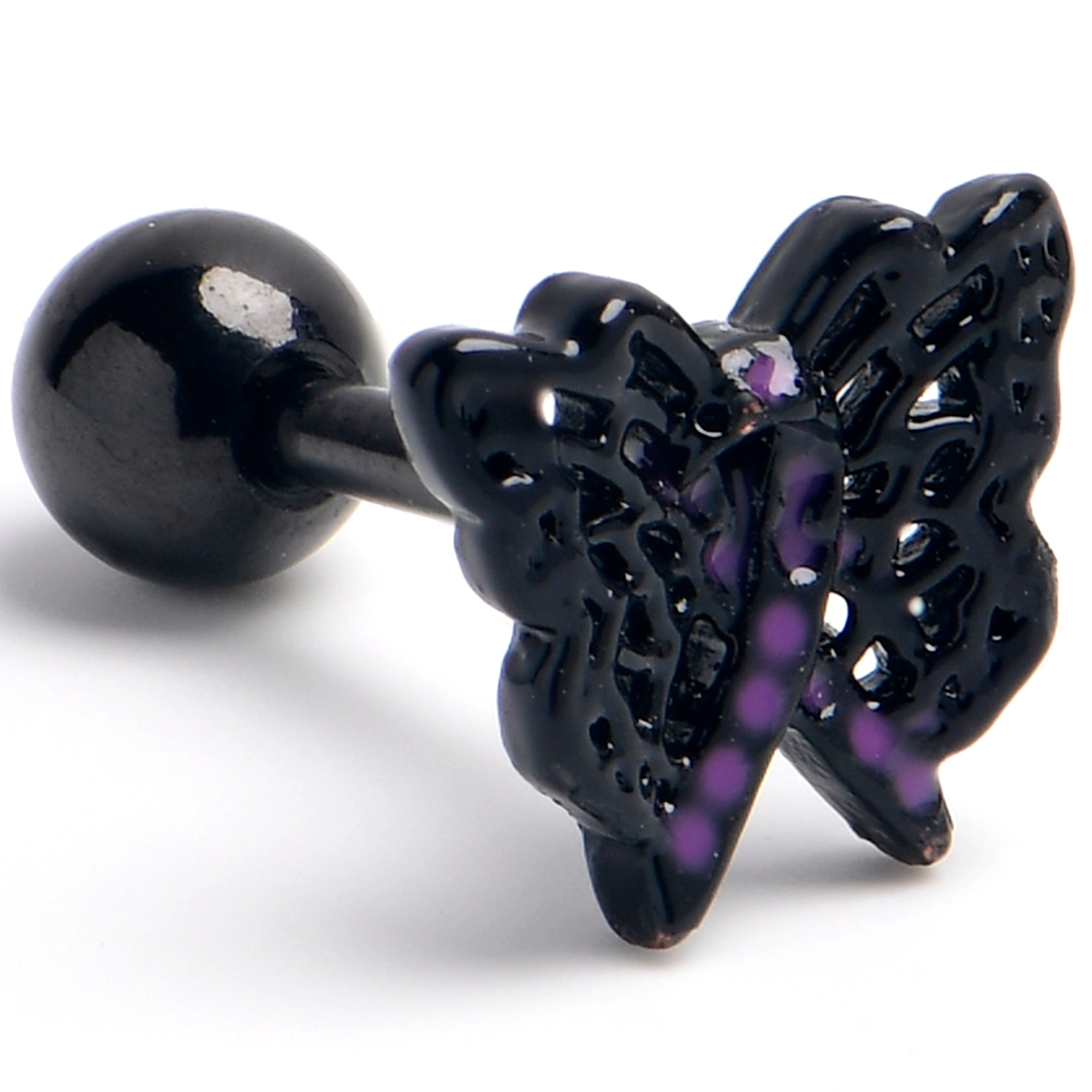 16 Gauge 1/4 Black Purple Beauty in Flight Butterfly Cartilage Earring