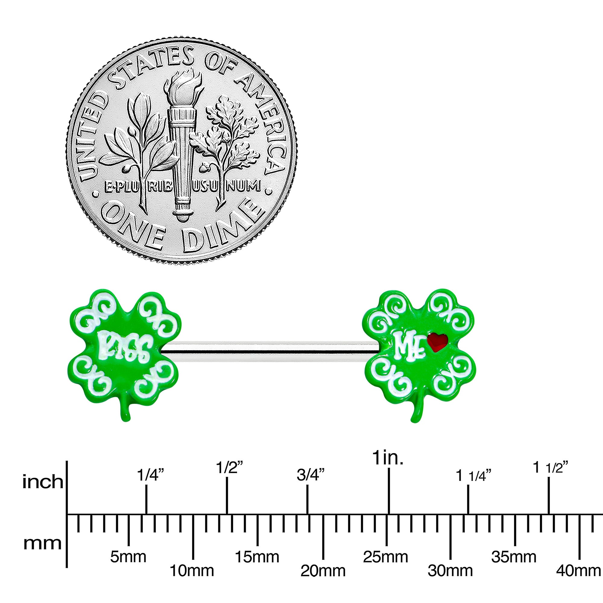 14 Gauge 9/16 Kiss Me Shamrock St Patricks Barbell Nipple Ring Set