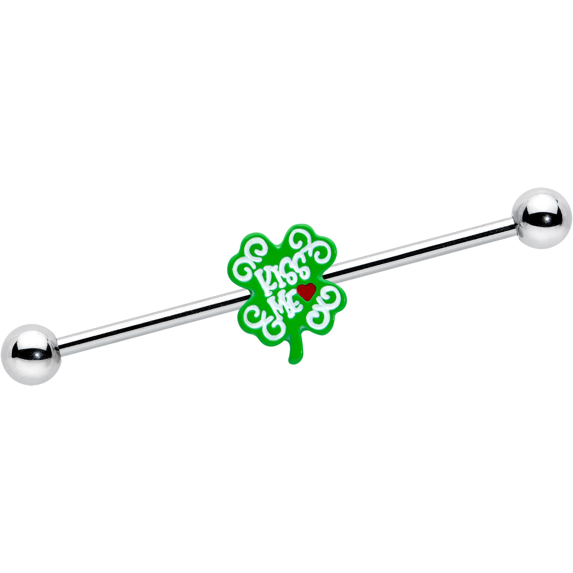 14 Gauge Kiss Me Shamrock St Patricks Industrial Barbell 38mm