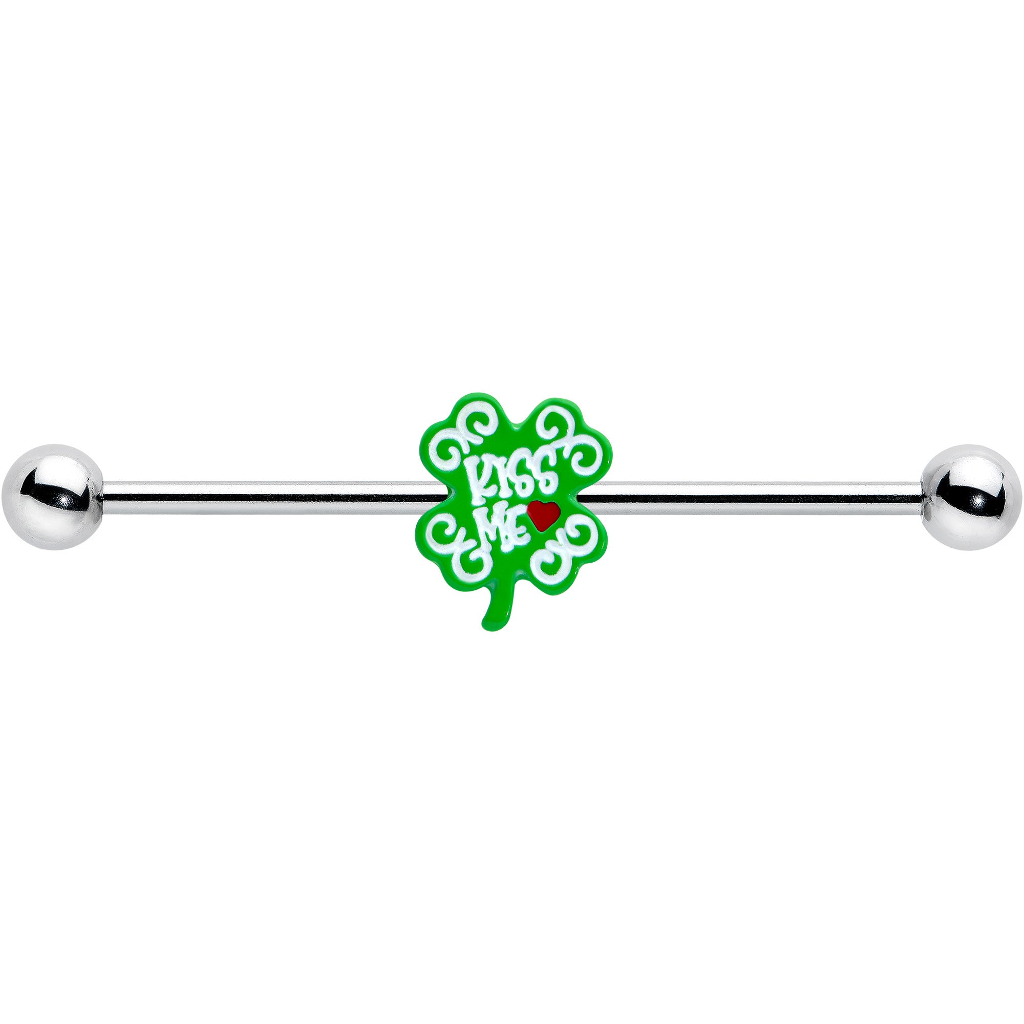 14 Gauge Kiss Me Shamrock St Patricks Industrial Barbell 38mm