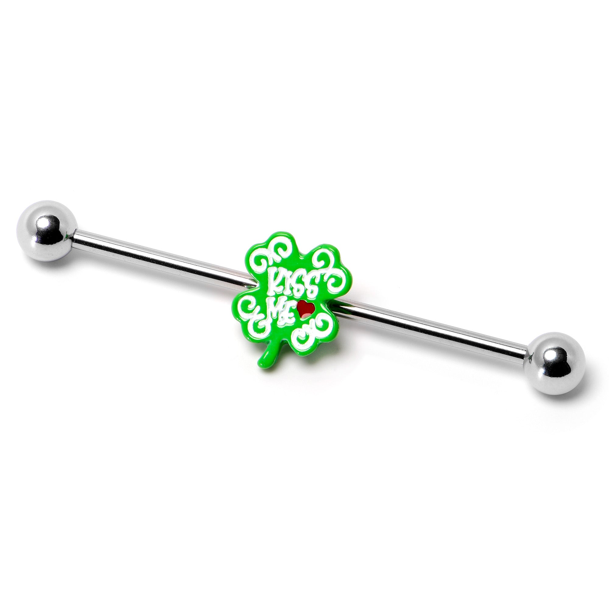 14 Gauge Kiss Me Shamrock St Patricks Industrial Barbell 38mm