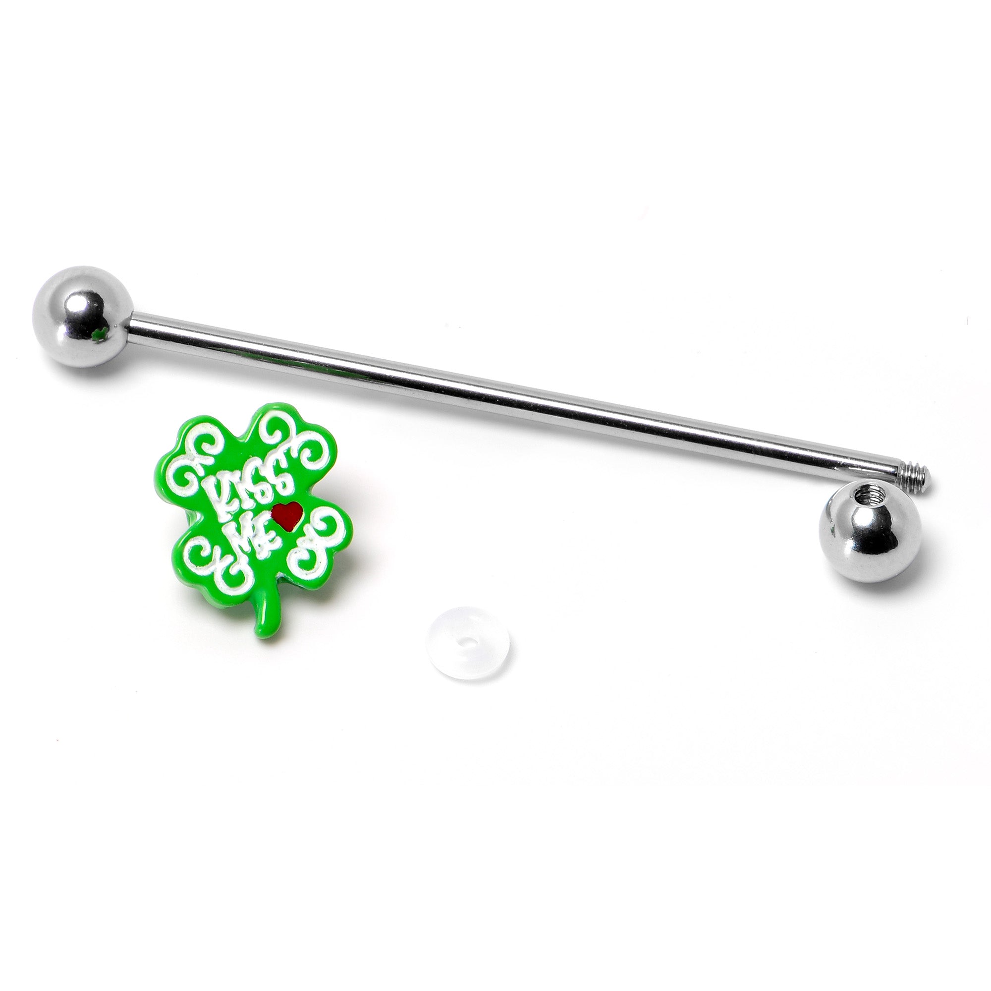 14 Gauge Kiss Me Shamrock St Patricks Industrial Barbell 38mm