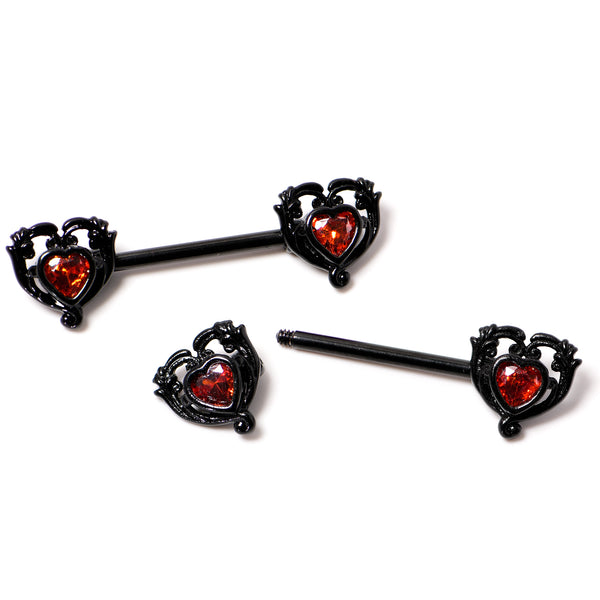 14 Gauge Red CZ Gem Heart Twisted Captive Ring Barbell Nipple Ring