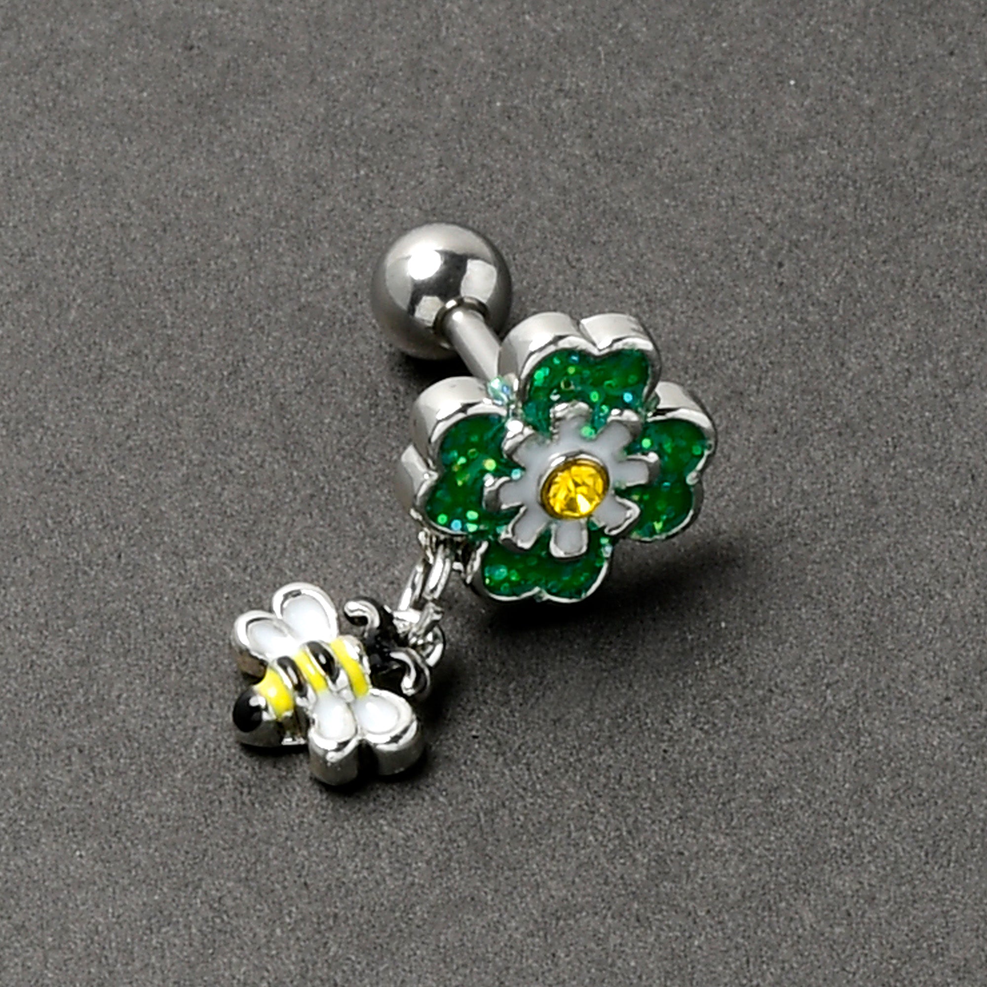 16 Gauge 1/4 Yellow Gem Daisy Bee Glittery Cartilage Tragus Earring