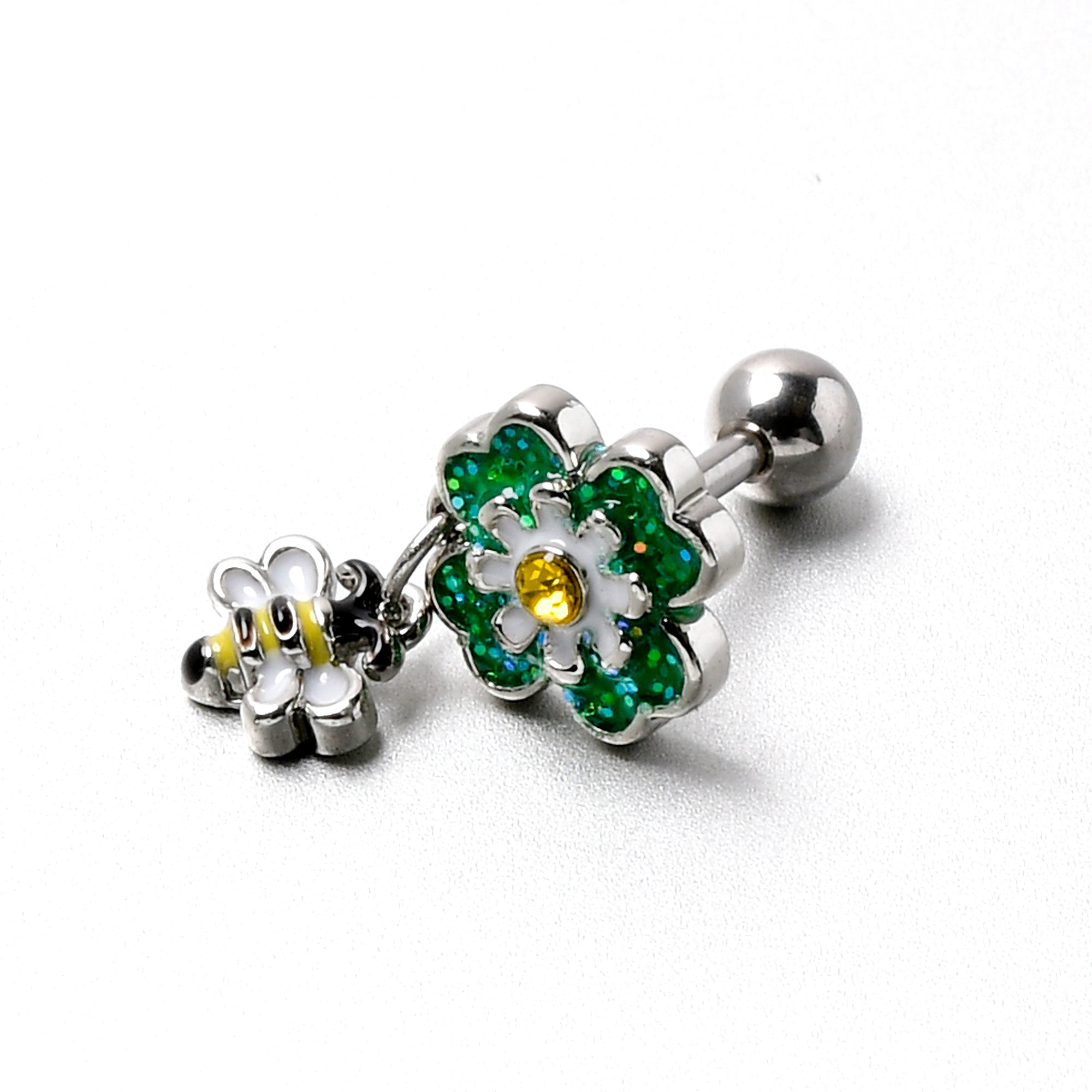 16 Gauge 1/4 Yellow Gem Daisy Bee Glittery Cartilage Tragus Earring