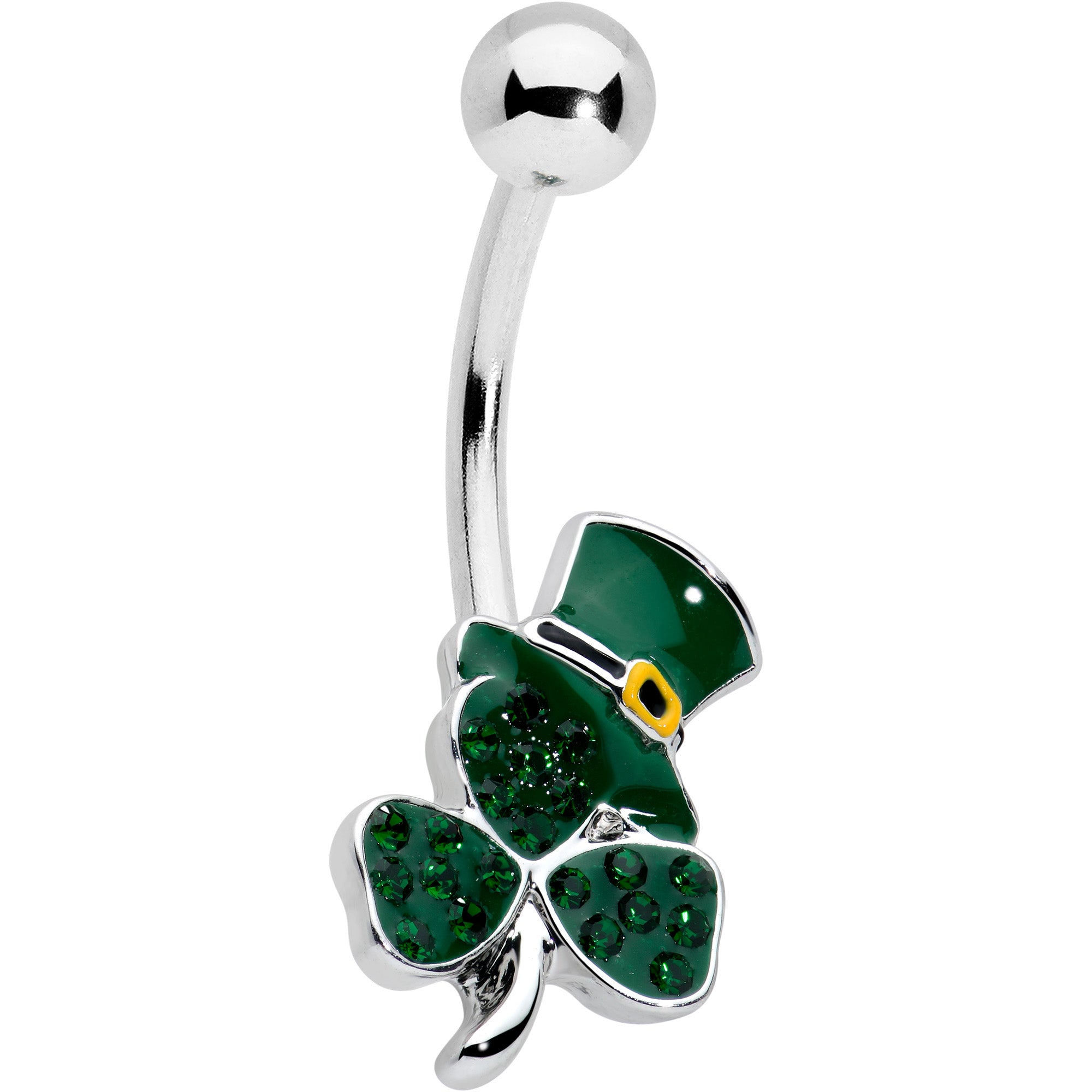 Green Gem Top Hat Shamrock St Patricks Belly Ring