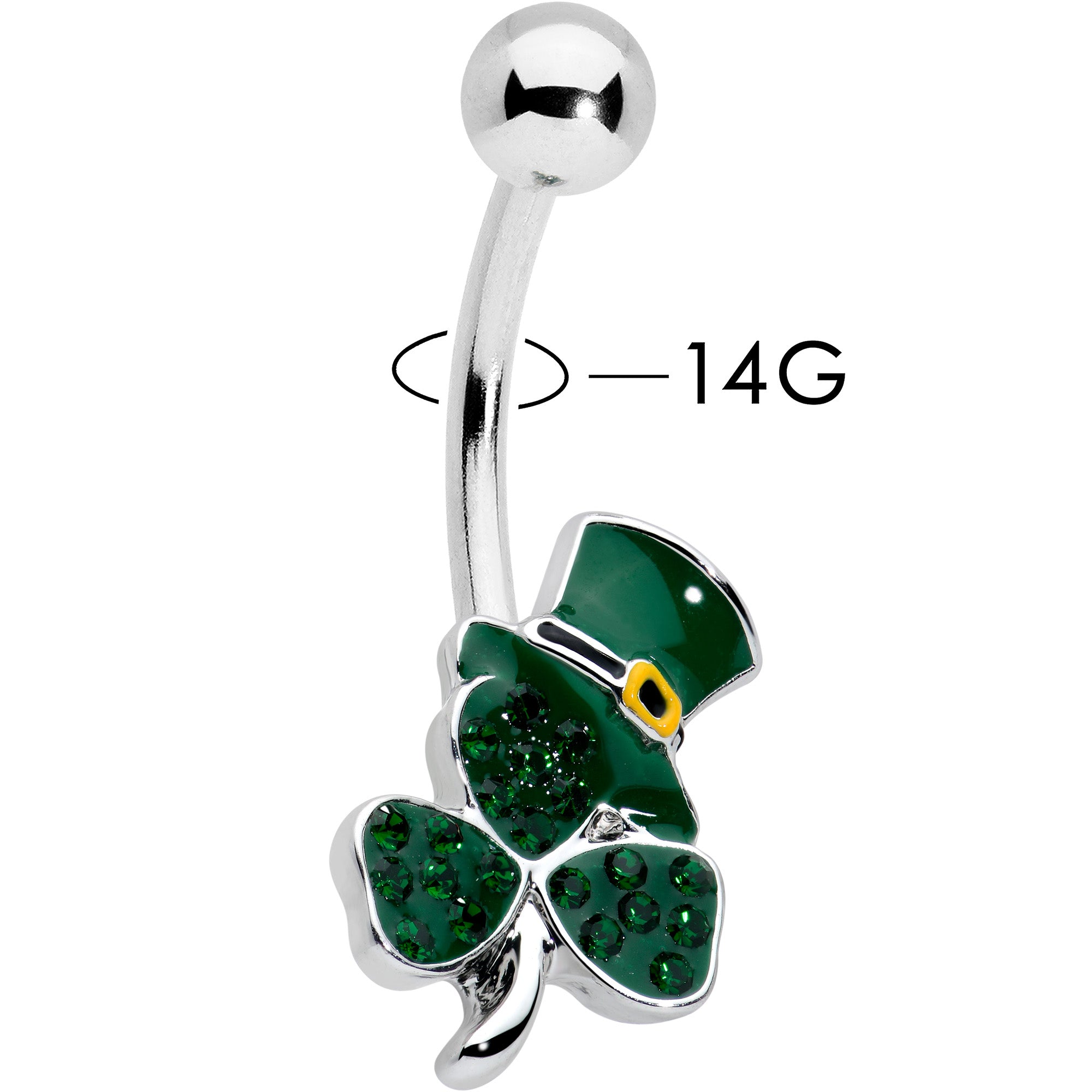 Green Gem Top Hat Shamrock St Patricks Belly Ring