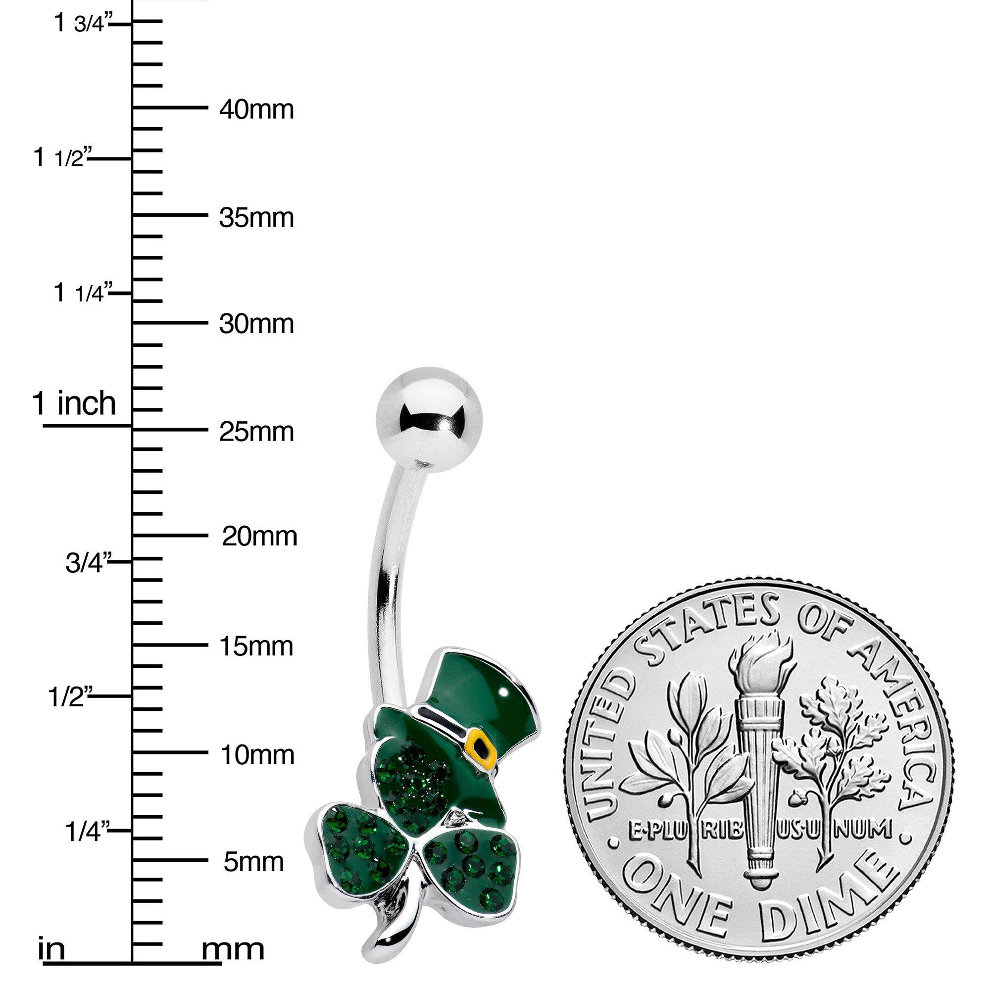 Green Gem Top Hat Shamrock St Patricks Belly Ring